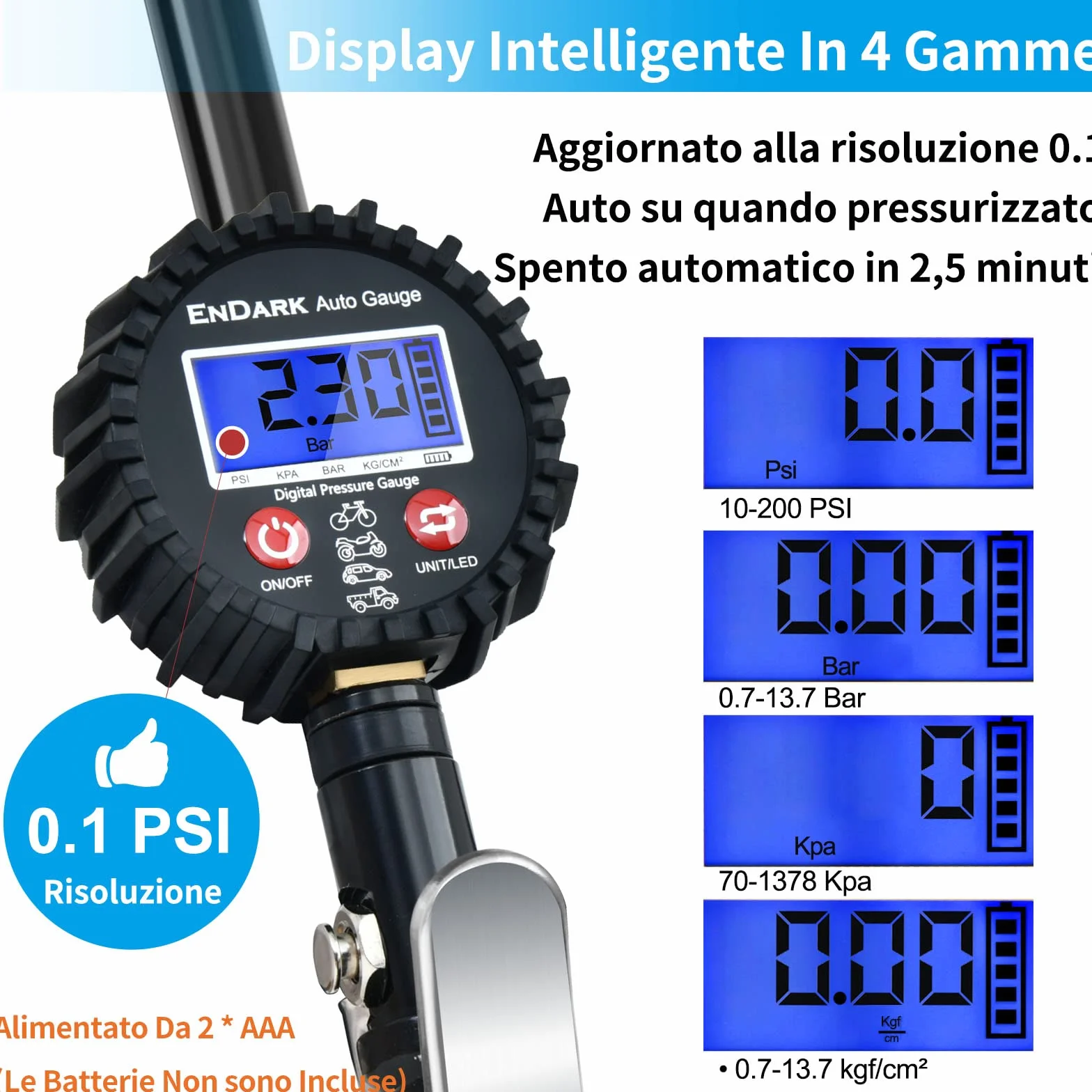 ENDARK Manometro Pressione Gomme Digitale Professionale per Gonfiaggio Pneumatici Auto Moto Camion Bici