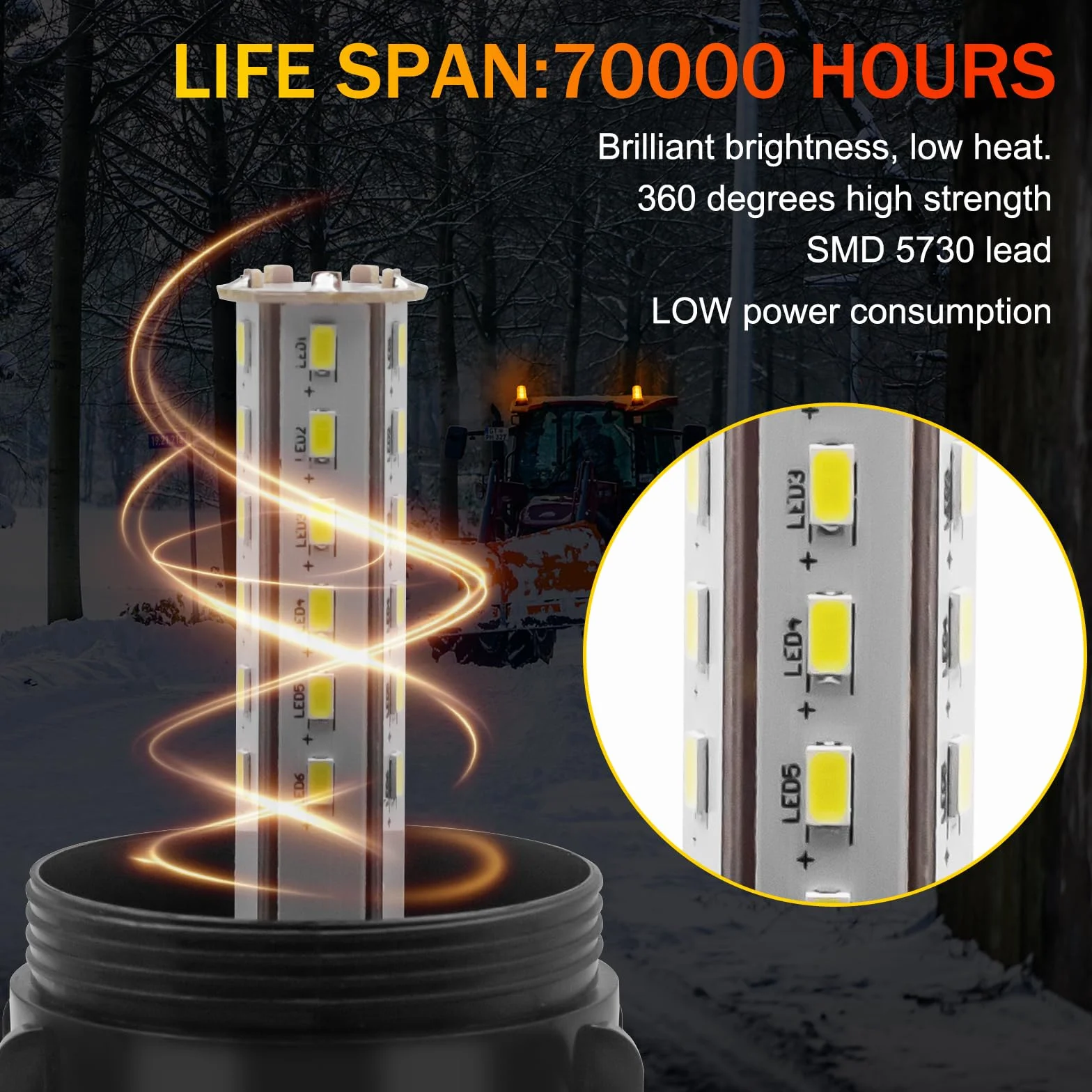Biqing Girofaro LED veicolo arancione 30 LED 12V 24V luci di emergenza flash sicurezza