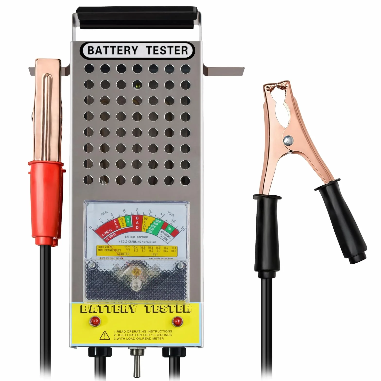 Tester Batteria Auto 6V 8V 12V Tester Tensione con Voltmetro e Pinze Tester di Carico Automobilistico Alternatore di Batterie per Furgone, Barca, Camion, SUV, Moto, Camper