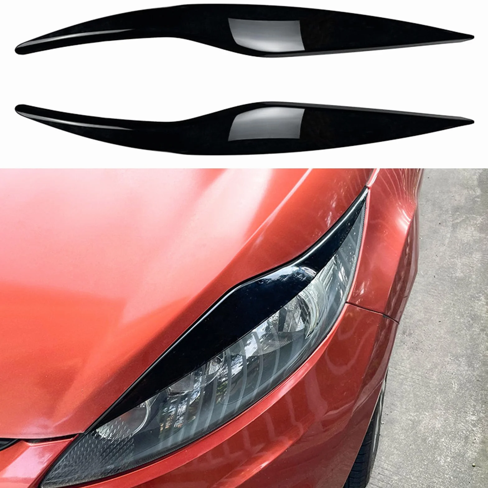 ALKOY Ford Fiesta MK6 2008-2011 2012 Gloss Black Anteriore Faro Sopracciglio Palpebra Adesivi