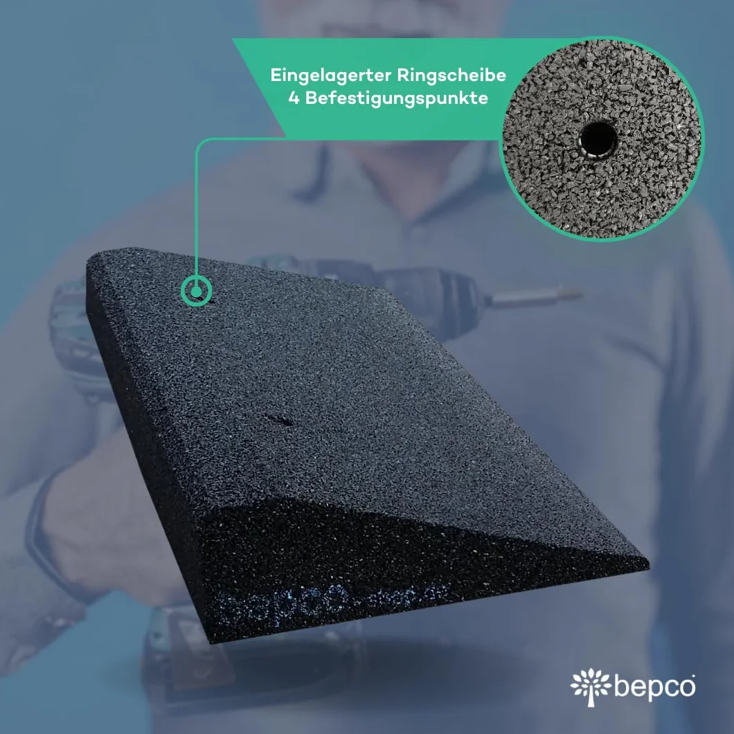 Bepco Rampa per bordo del marciapiede, LxLxA: 50 x 25 x 5 cm in gomma (nero) Rampa di carico, rampa per soglia della porta, con rondelle inserite da avvitare