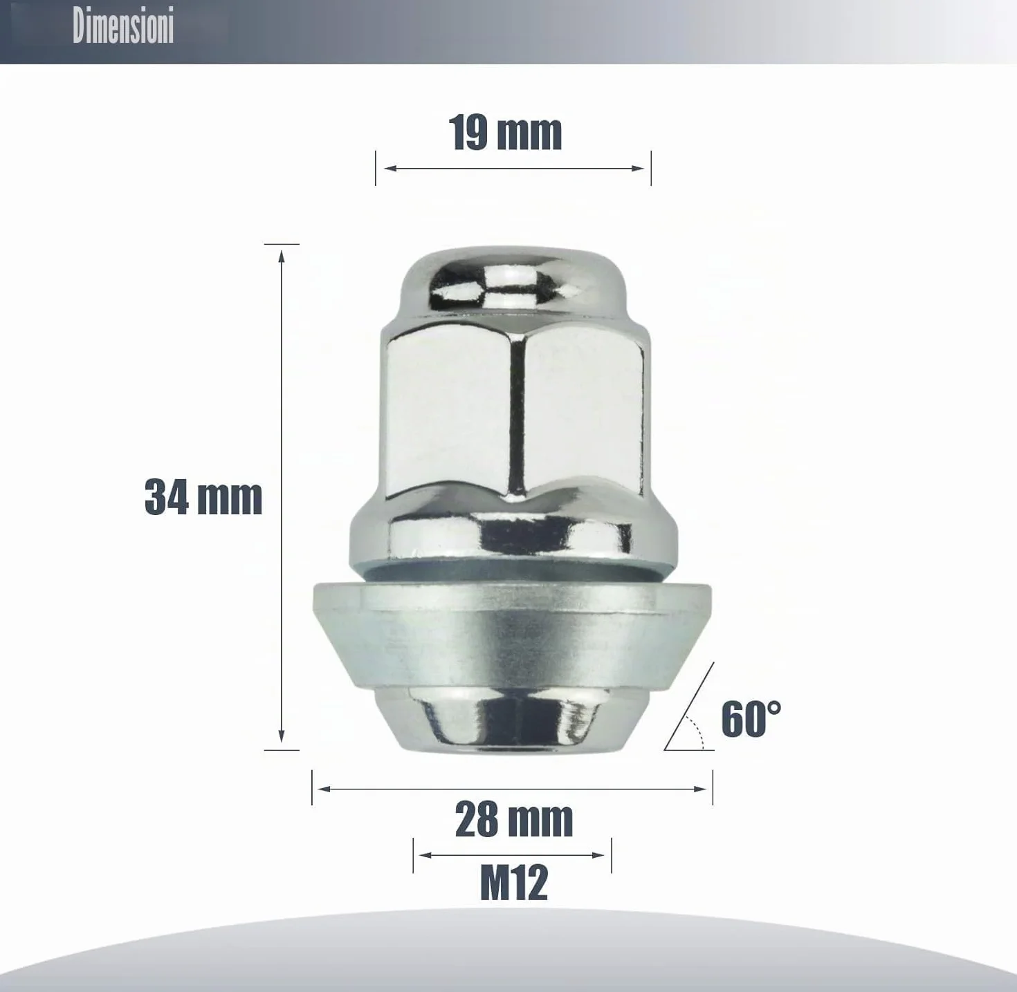 20 Dadi per Ruota I OEM Originali FO Cerchi in Lega I M12 x 1,5 x 30 l, Cono Conico D = 28 mm