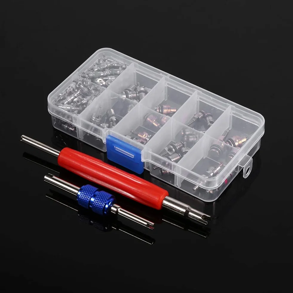 Car Valvola A/C 102pcs Alluminio Accessori R134a R12 Valvola nucleo con strumento di rimozione