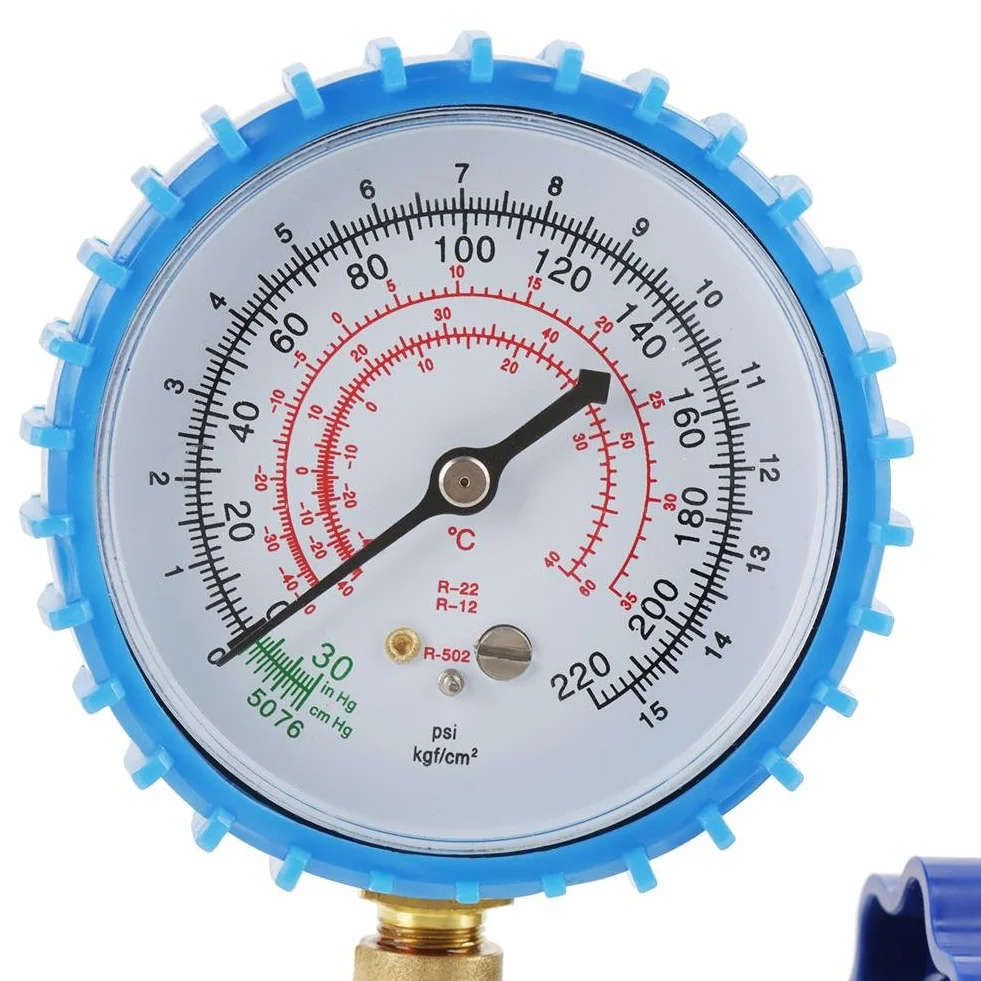 220Psi Manometro d' Aria Refrigerante Adatto per R410A R22 R134A R404A in Blu per Controllare la Pressione con 2 Connettori