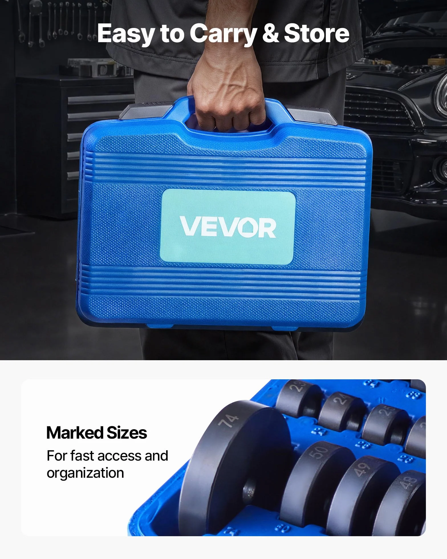 VEVOR Kit Pressa per Cuscinetti, 52+14 Pezzi, Set di Driver con 49 Boccole, Separatori e Ganasce, Custodia