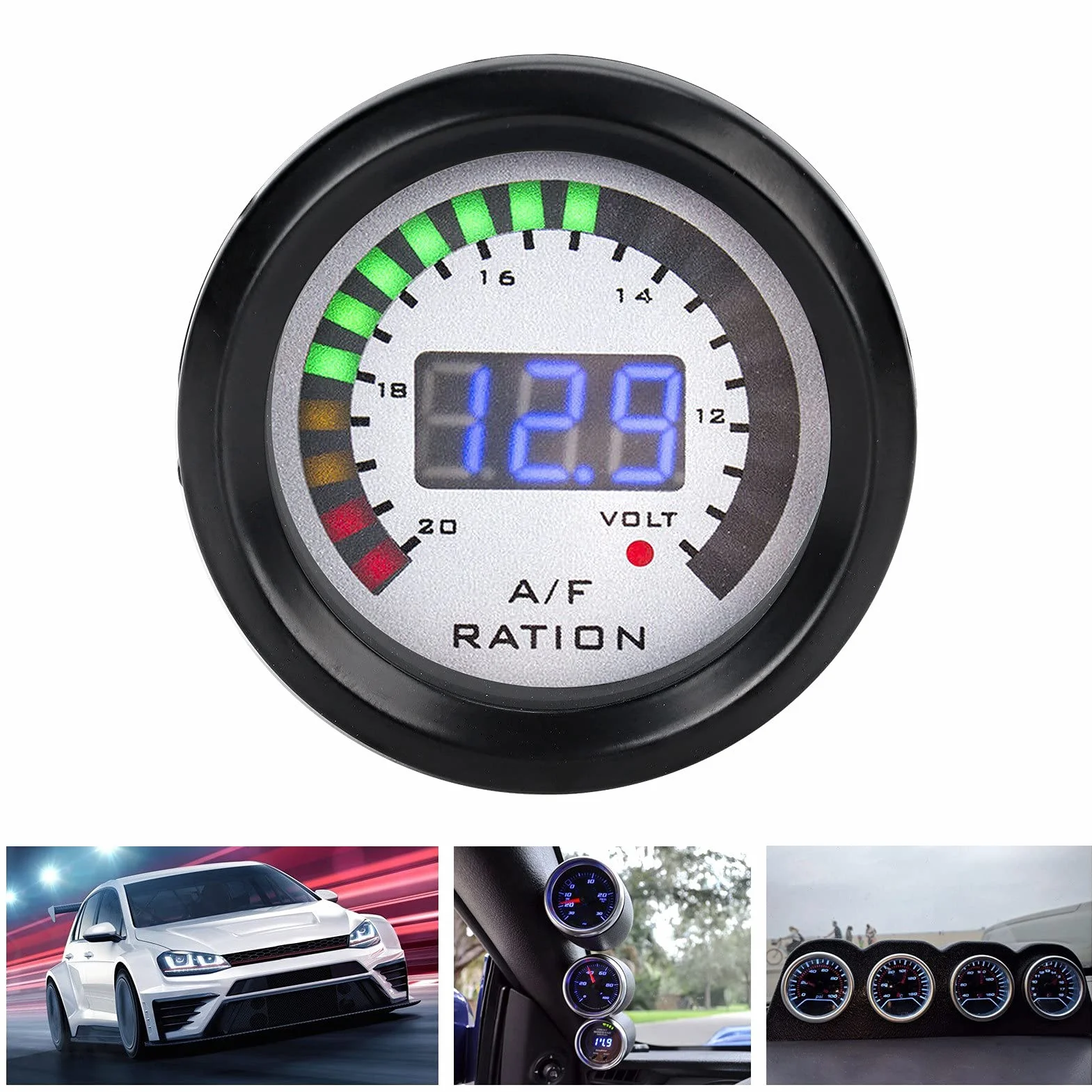 KIMISS Kit Indicatore Rapporto Carburante Aria AFR, Indicatore Rapporto Carburante Aria Auto 52mm LED Blu Digitale per Veicolo a Benzina 12V 4/6/8 Cilindri