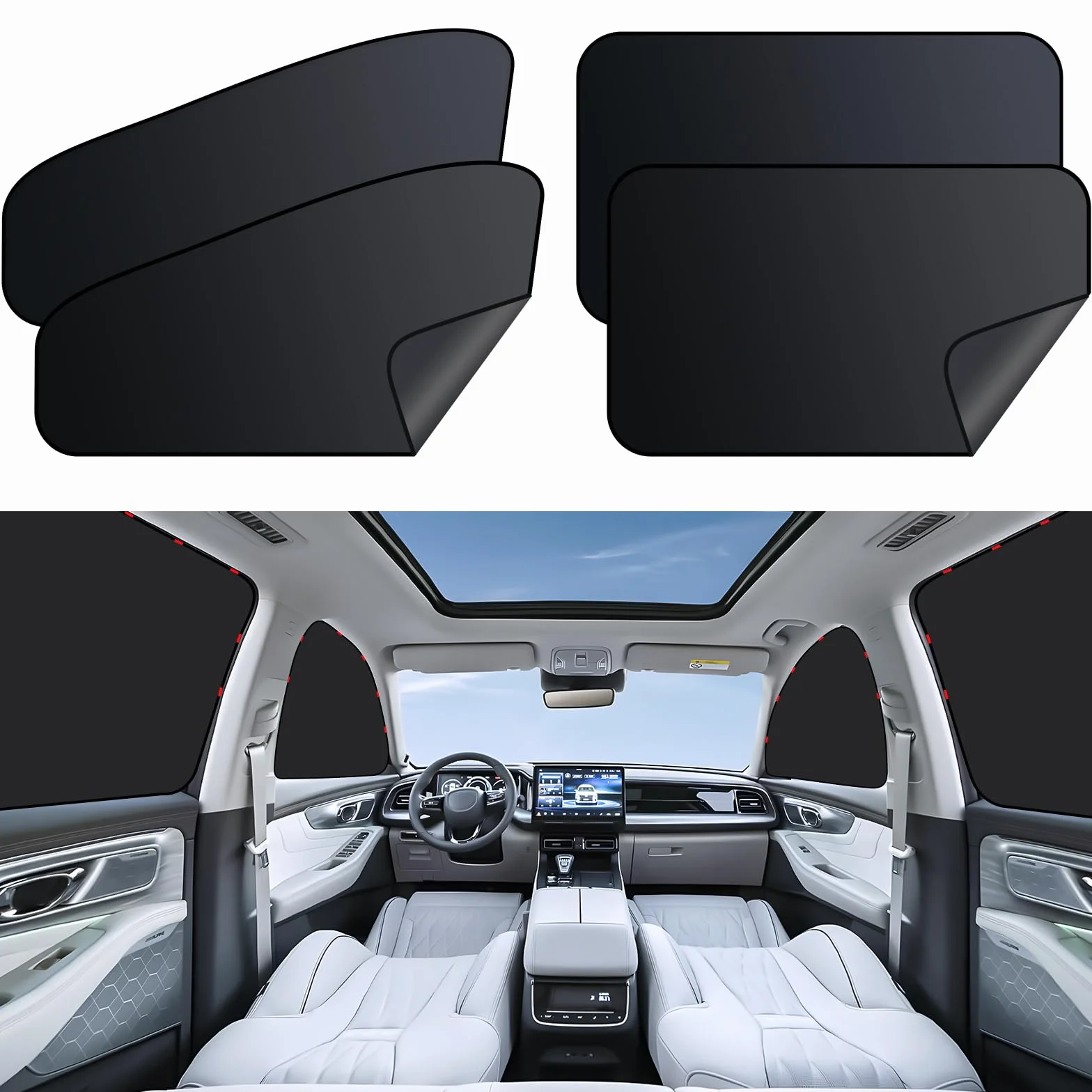 ZATOOTO Parasole per Auto 4 Pezzi Protezione Solare Anti-UV Poliestere Nero