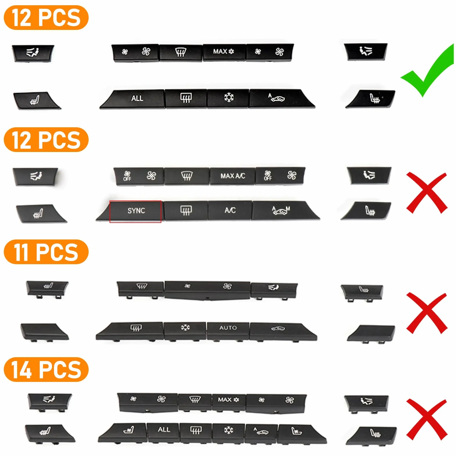 TTCR-II 12 pezzi, compatibile con BMW A/C, pulsante per interruttore di riscaldamento 5 F07/F10/F11, 6 F06/F12/F13, 7 F01/F02/F03/F04, 61319313923, pomello per ventilatore, ricambio F10 climatizzatore