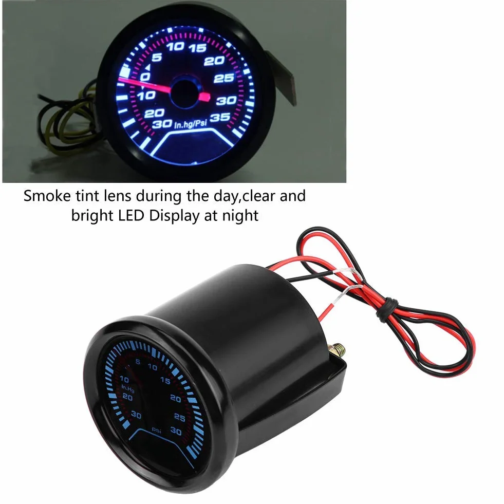 Aramox Manometro Turbo Boost universale 52 mm, quadrante fumé, Kit manometro turbo digitale