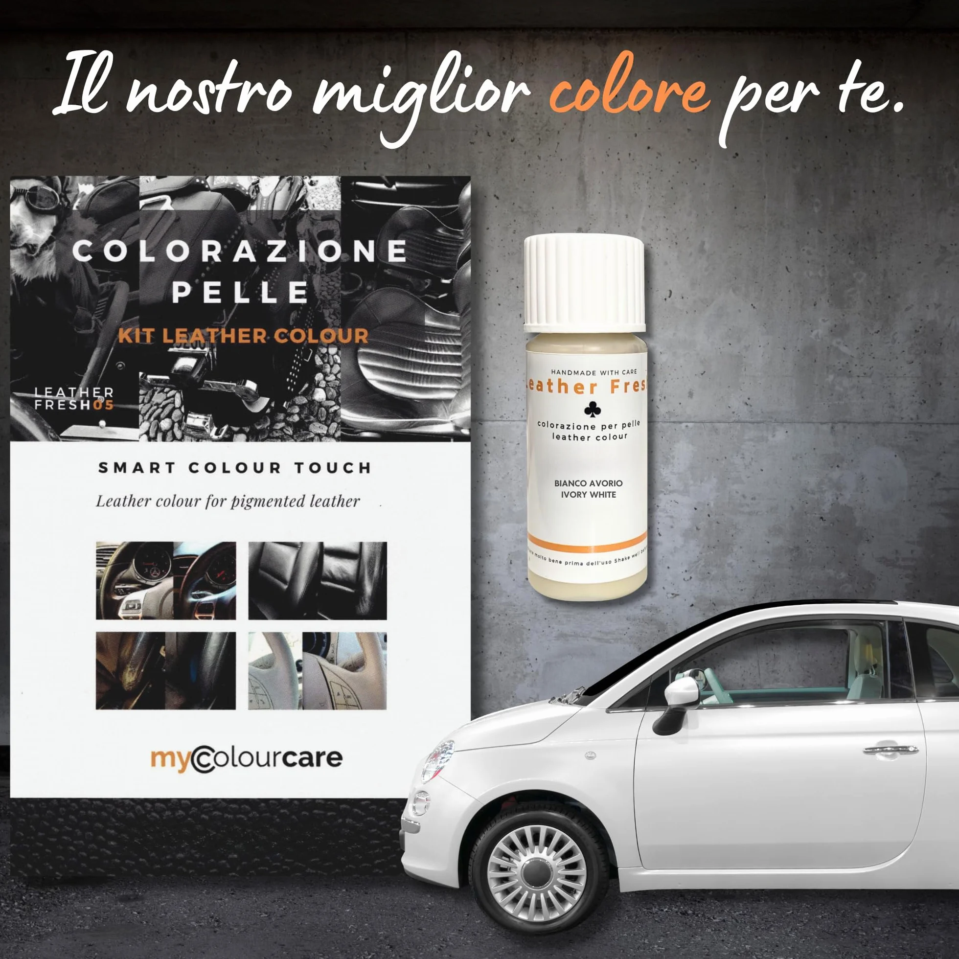 Mycolourcare Kit Ritocco Volante compatibile Fiat 500 Bianco Avorio Pelle Similpelle 3 in 1