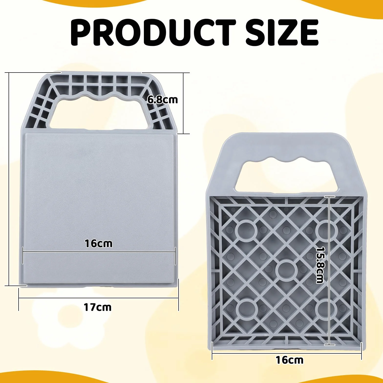 Set di 4 piastre di supporto per roulotte 23x17x2cm impilabili con maniglia stabilizzatrici