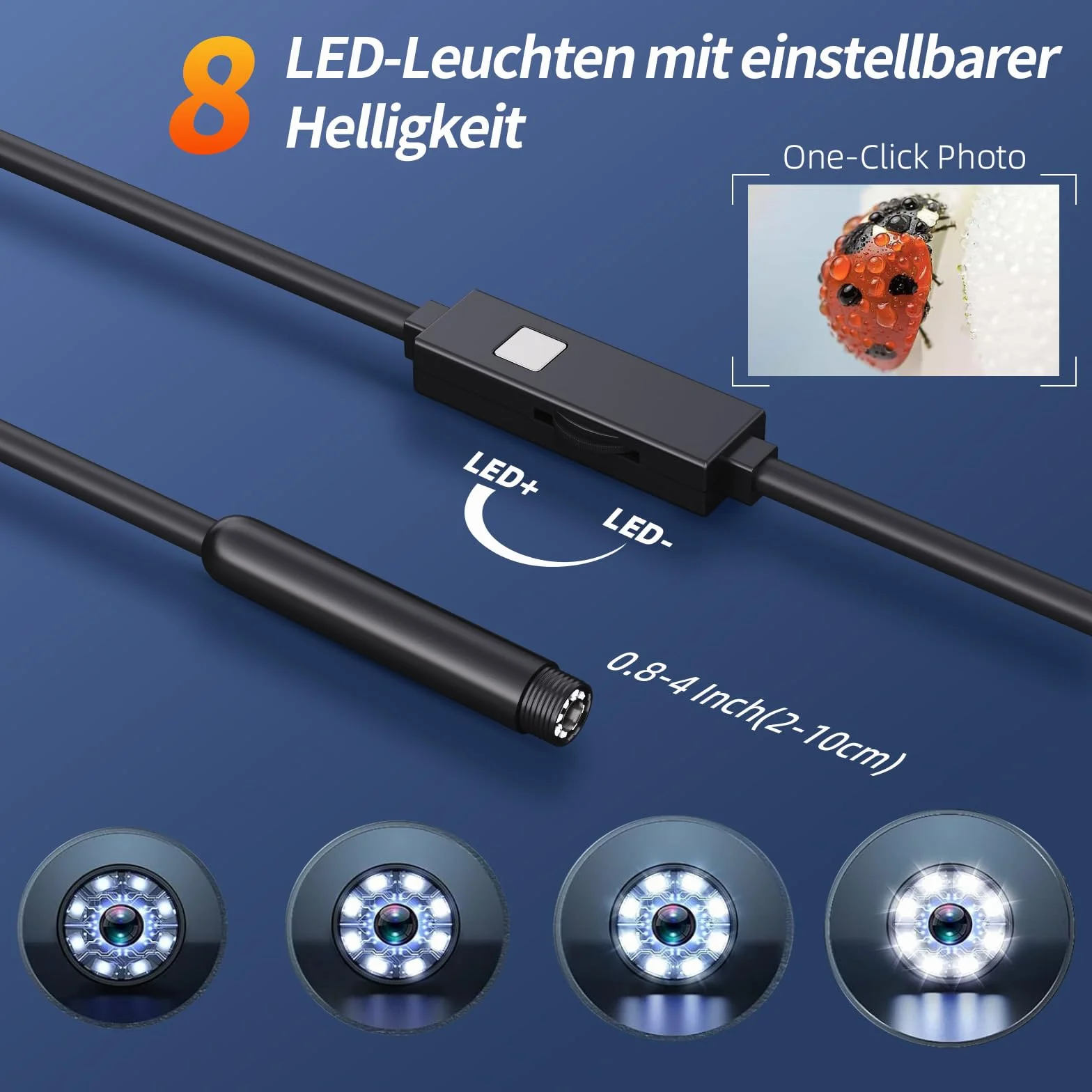 Endoscopio per Smartphone 1080P HD 7,9 mm IP67 Sonda Impermeabile Cavo Semirigido 5M Compatibile iOS Android