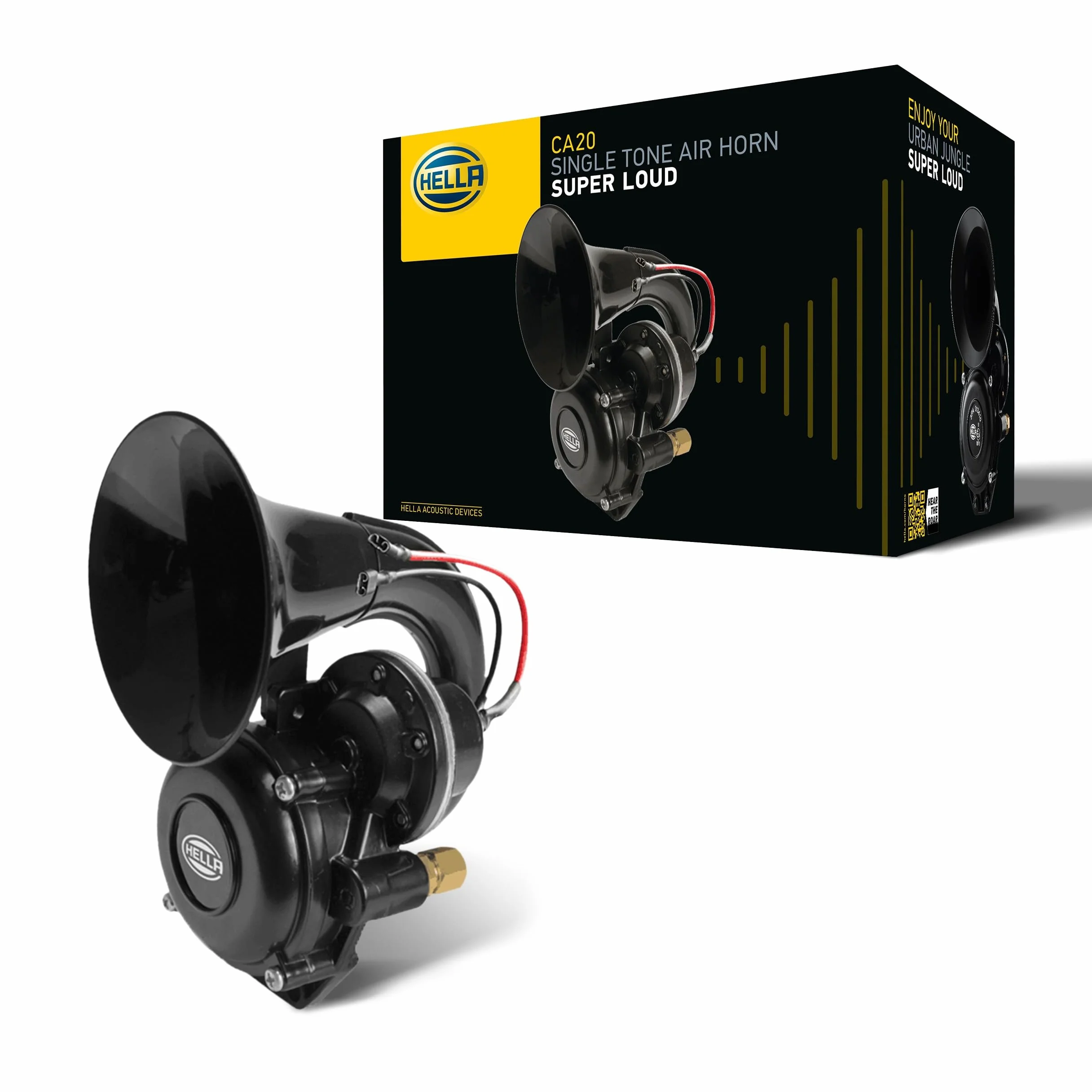 HELLA Tromba CA20 - 115dB(A) - Gamma frequenze: 400Hz - Tono alto - elettrico-pneumatico - ECE - Colore alloggiamento/sede: nero - Quantità: 1 - 3PA 013 410-041