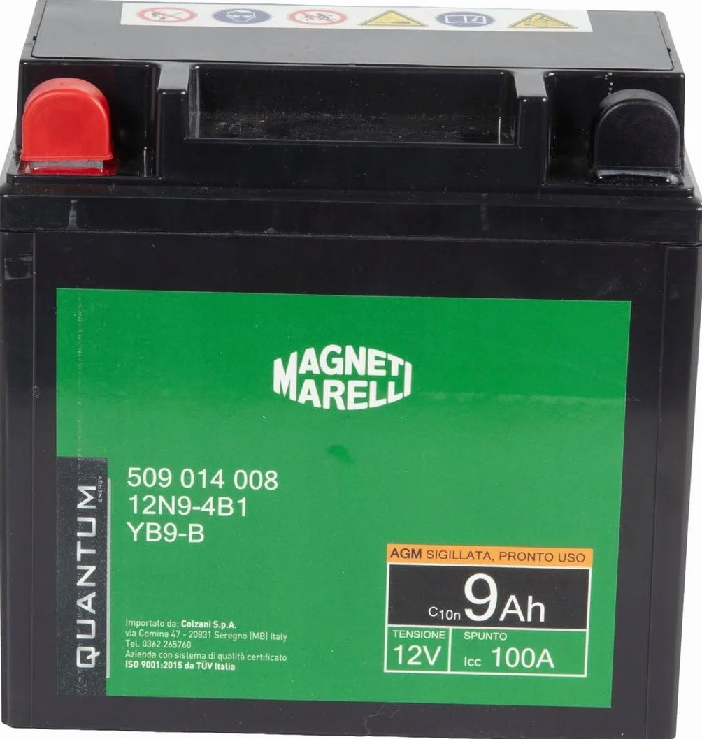 Quantum Energy Magneti marelli batteria moto e scooter 9AH 12V 100A tecnologia AGM sigillata polo positivo sinistro