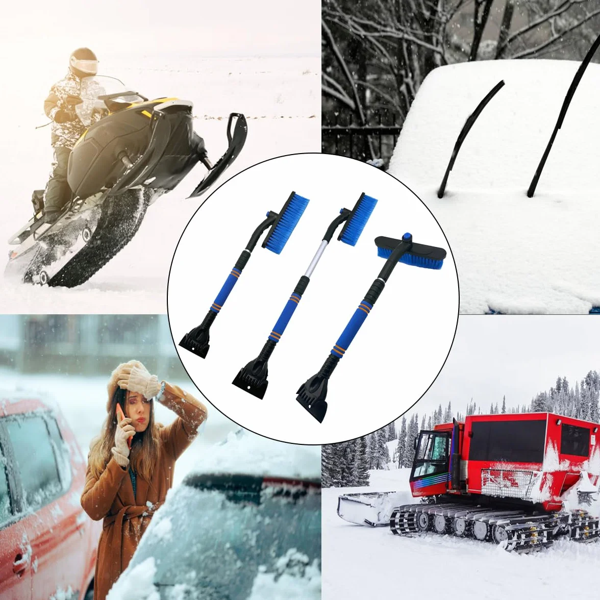 Spazzola Neve Telescopica 3 in 1 Raschietto Ghiaccio per Parabrezza Auto SUV Camion Nero