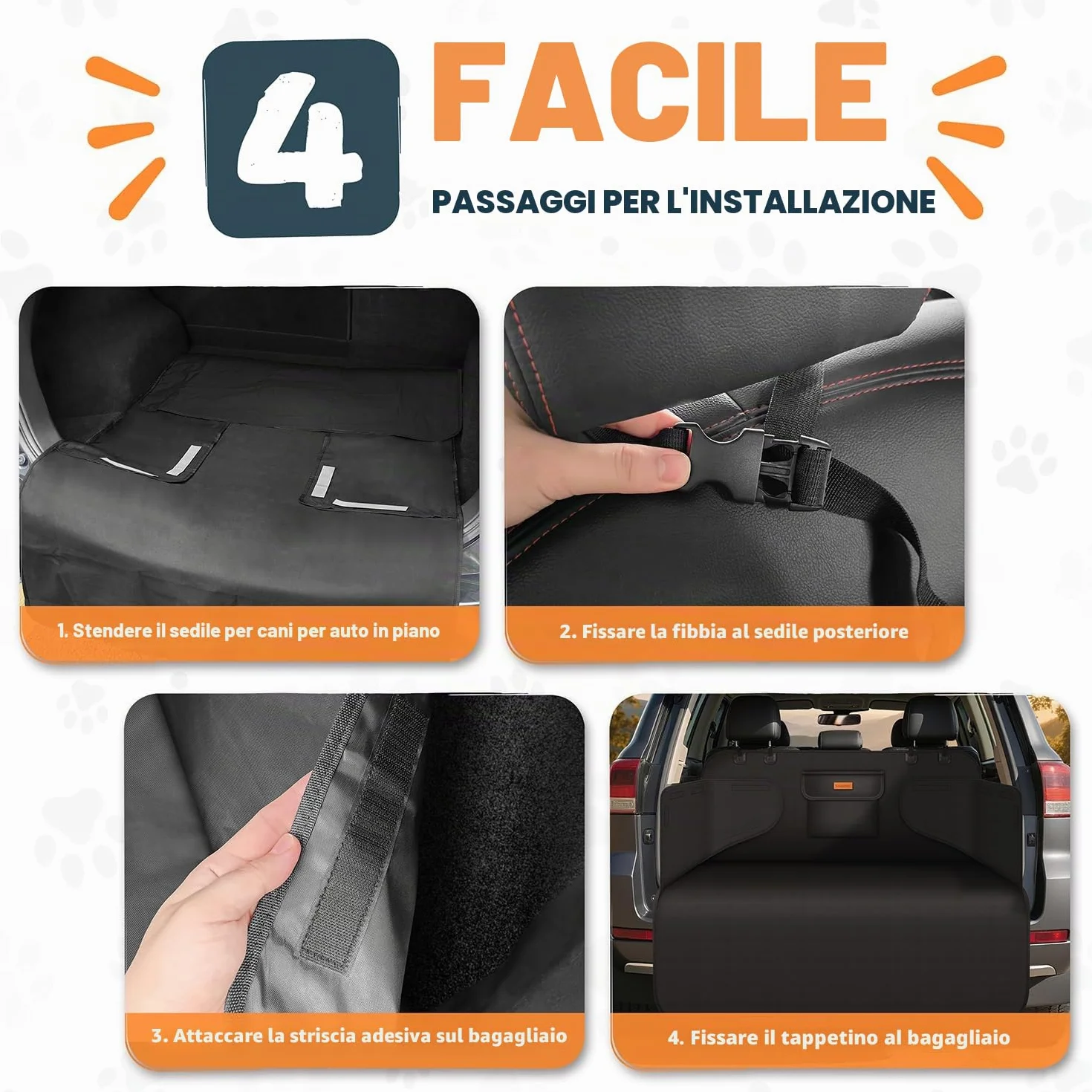 Protezione Bagagliaio Auto per Cani, Telo Auto per Cani con Tasca, Protezione Laterale e Paraurti, Impermeabile Antistrappo Antiscivolo, Universale per Auto, SUV, 183 x 104 cm, Nero(Leggero)