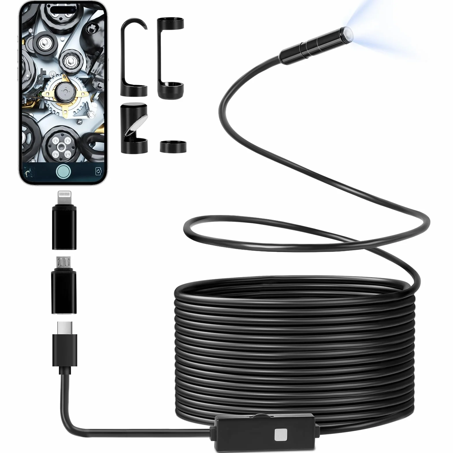 Romon Telecamera per Ispezione 8mm Endoscopio Industriale 10800P HD IP67 Impermeabile con LED 10M