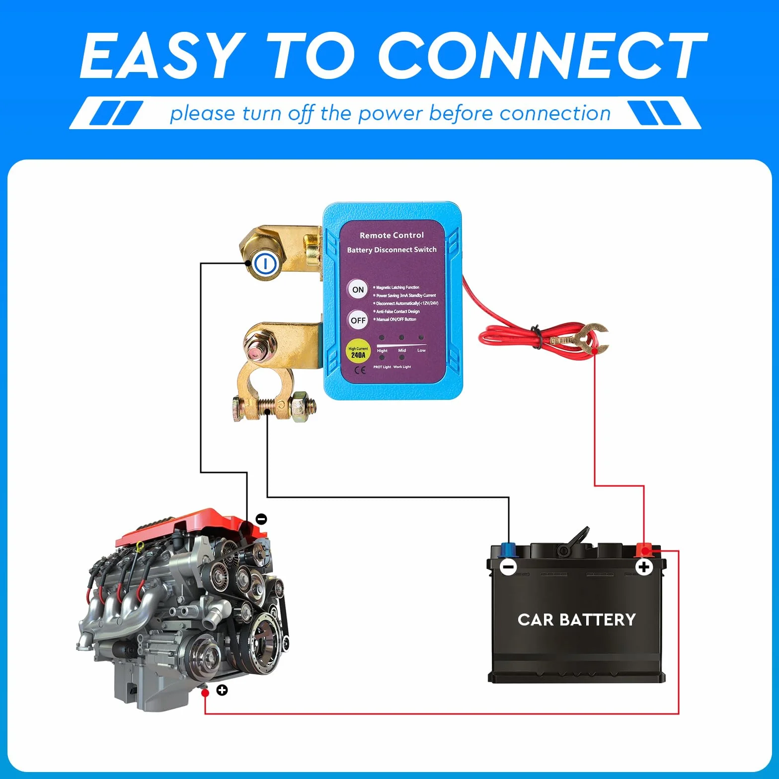 CPROSP Stacca Batteria con Telecomando 12V, Staccabatteria Automatico, Remoto Antifurto Auto Stacca Batteria, per Auto RV ATV Camion Barca