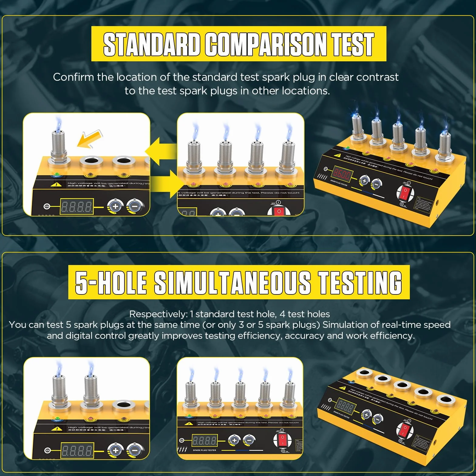 Tester per Candele Automobilistiche 220V 5 Fori 200-9000 giri/min Frequenza Regolabile Display Digitale per Auto e Moto 12V