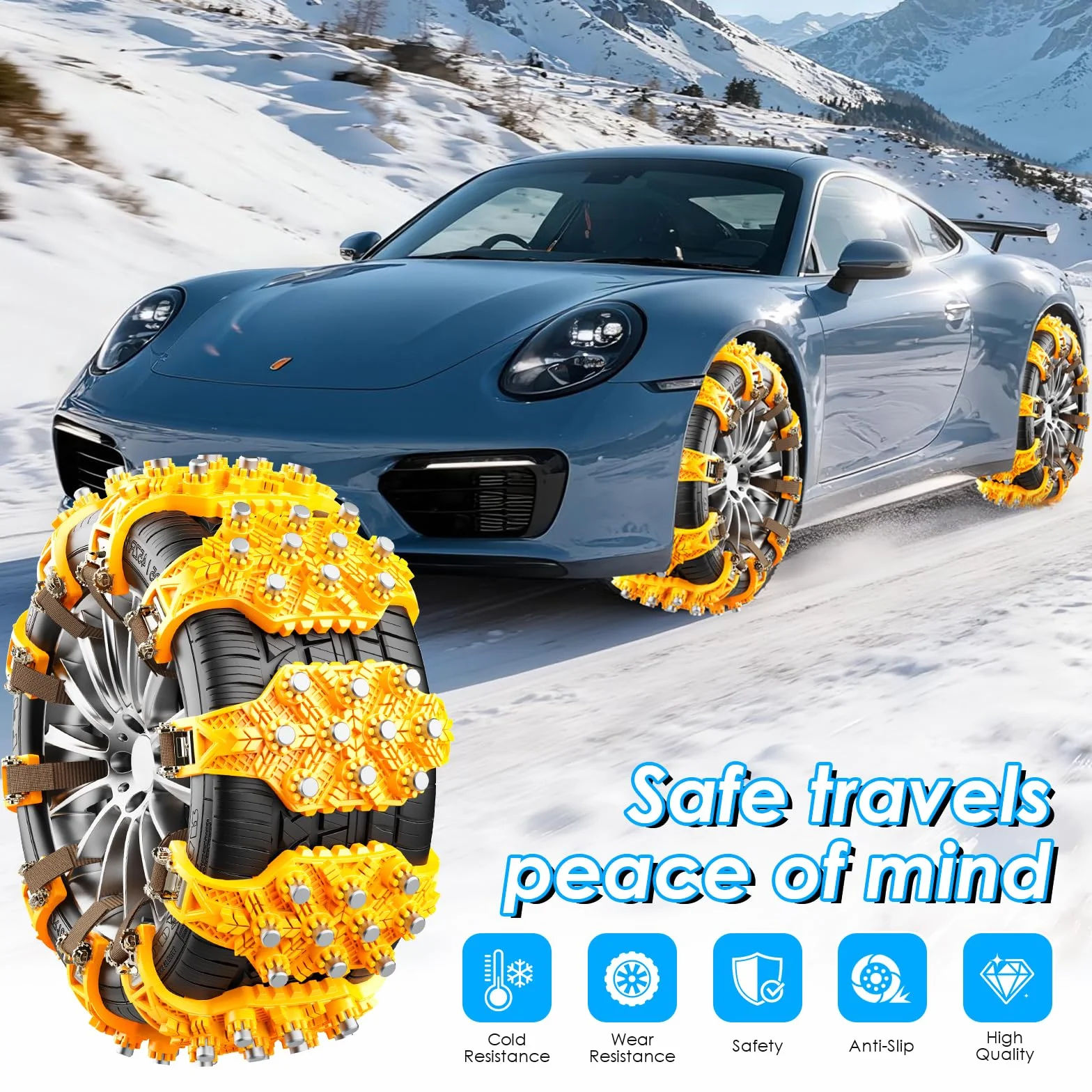 Catene da Neve Ninonly 8Pcz Universali Regolabili per Auto Camion SUV Pneumatici 165-245mm