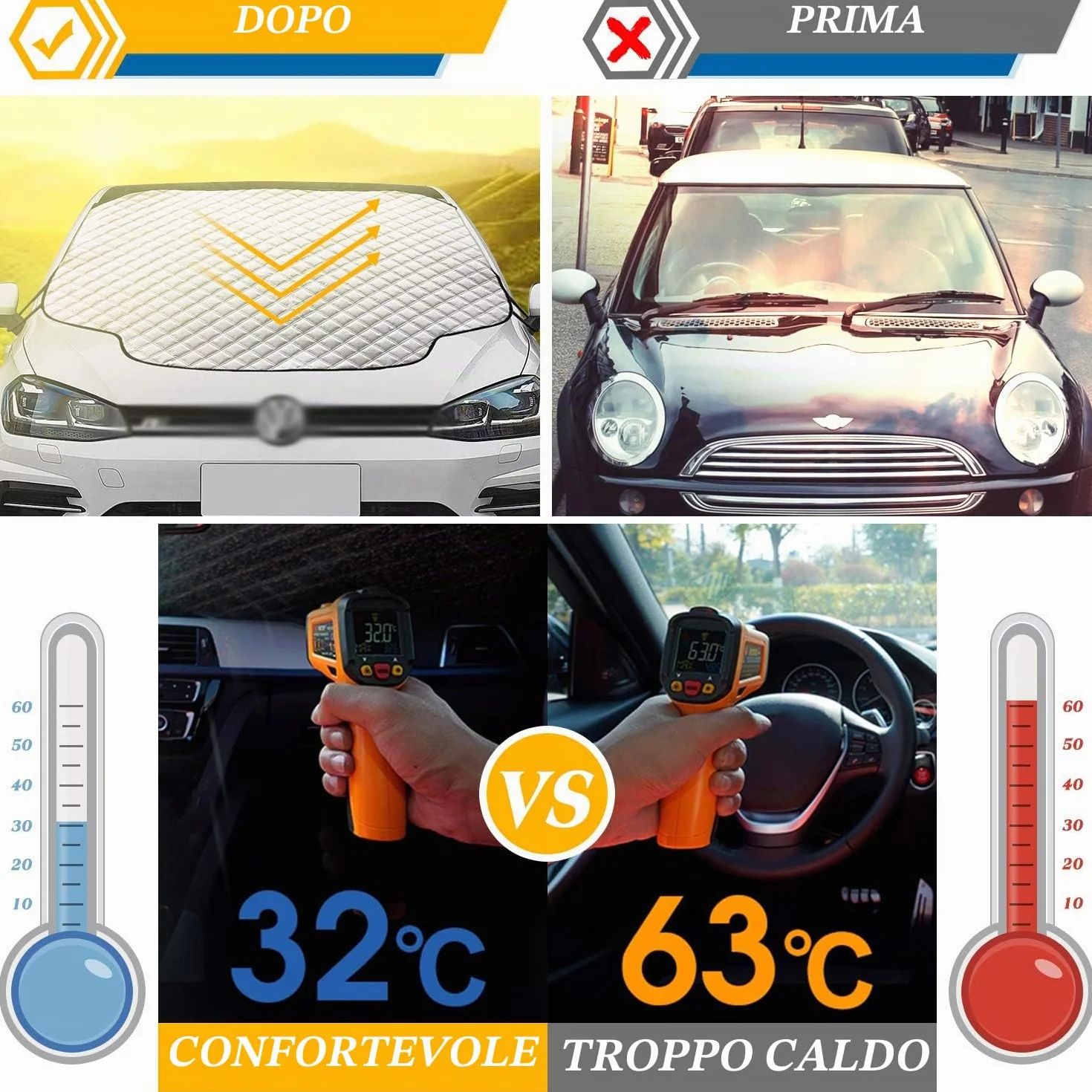 Copertura Parabrezza Auto 193x126cm 3 Magneti Ripiegabile UV per Jeep Renegade SUV Furgoni
