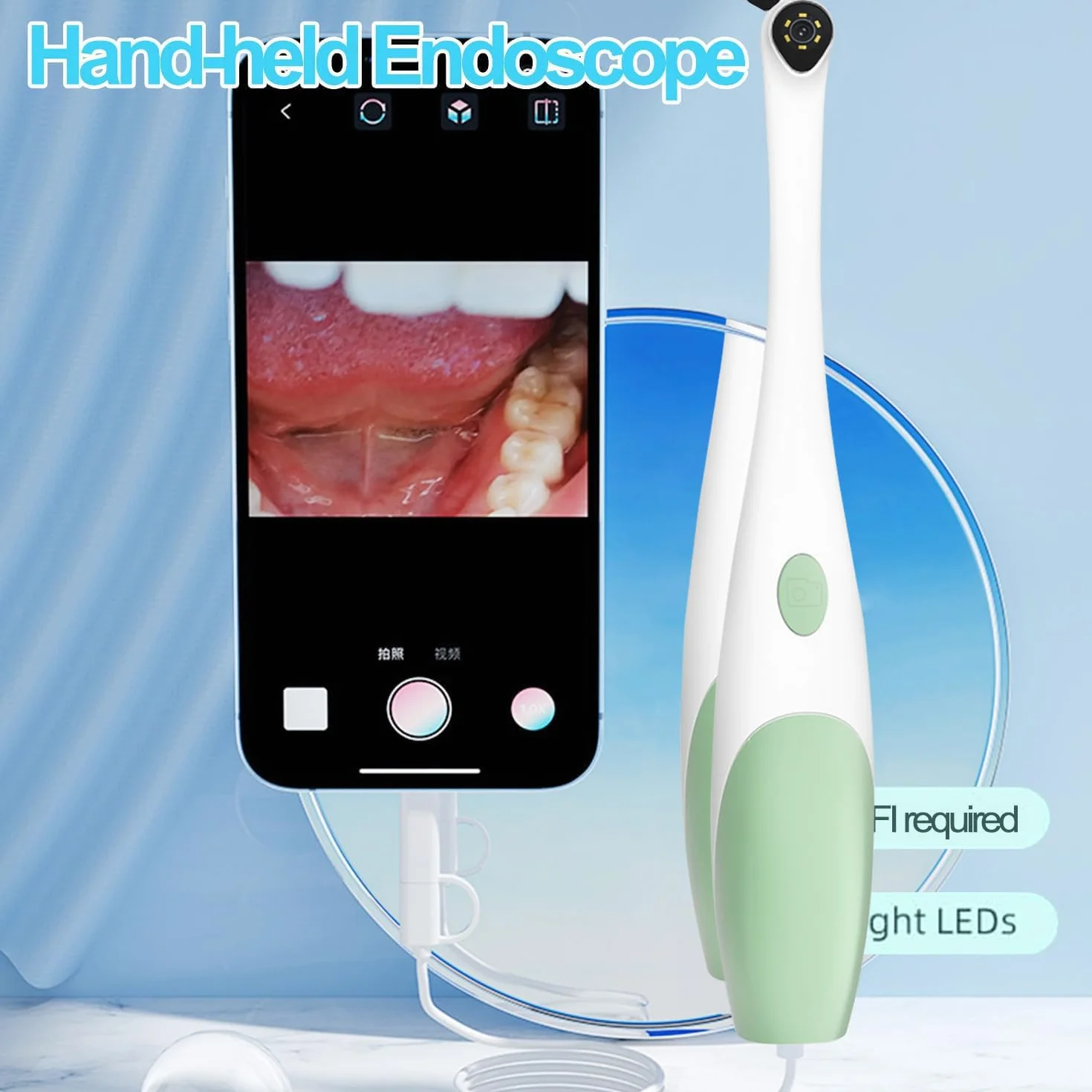 Endoscopio Orale 1920P HD Telecamera Dentale con 8 Luci LED Regolabili per Android e PC