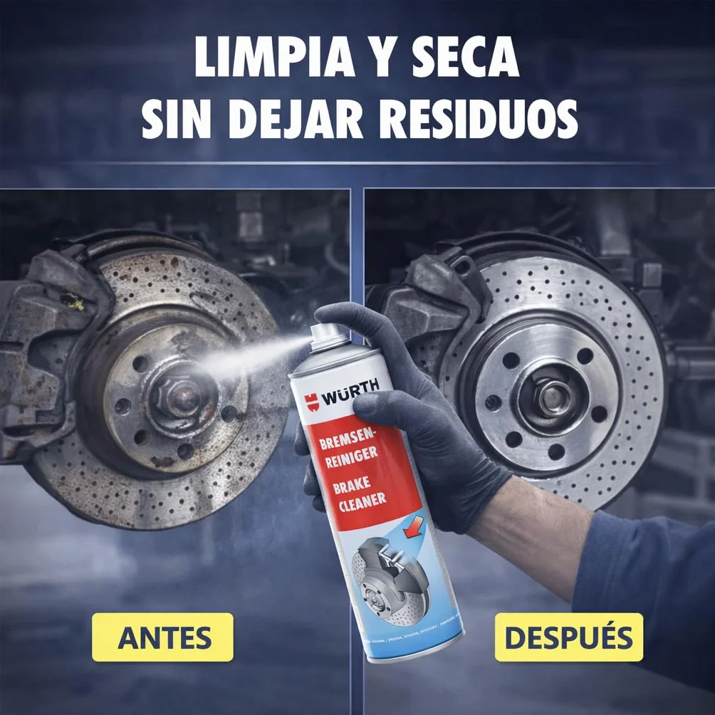 Wurth Detergente per freni, rimozione di grassi e rifiuti di olio, senza danni in plastica, ad asciugatura rapida, senza silicone, confezione da 4