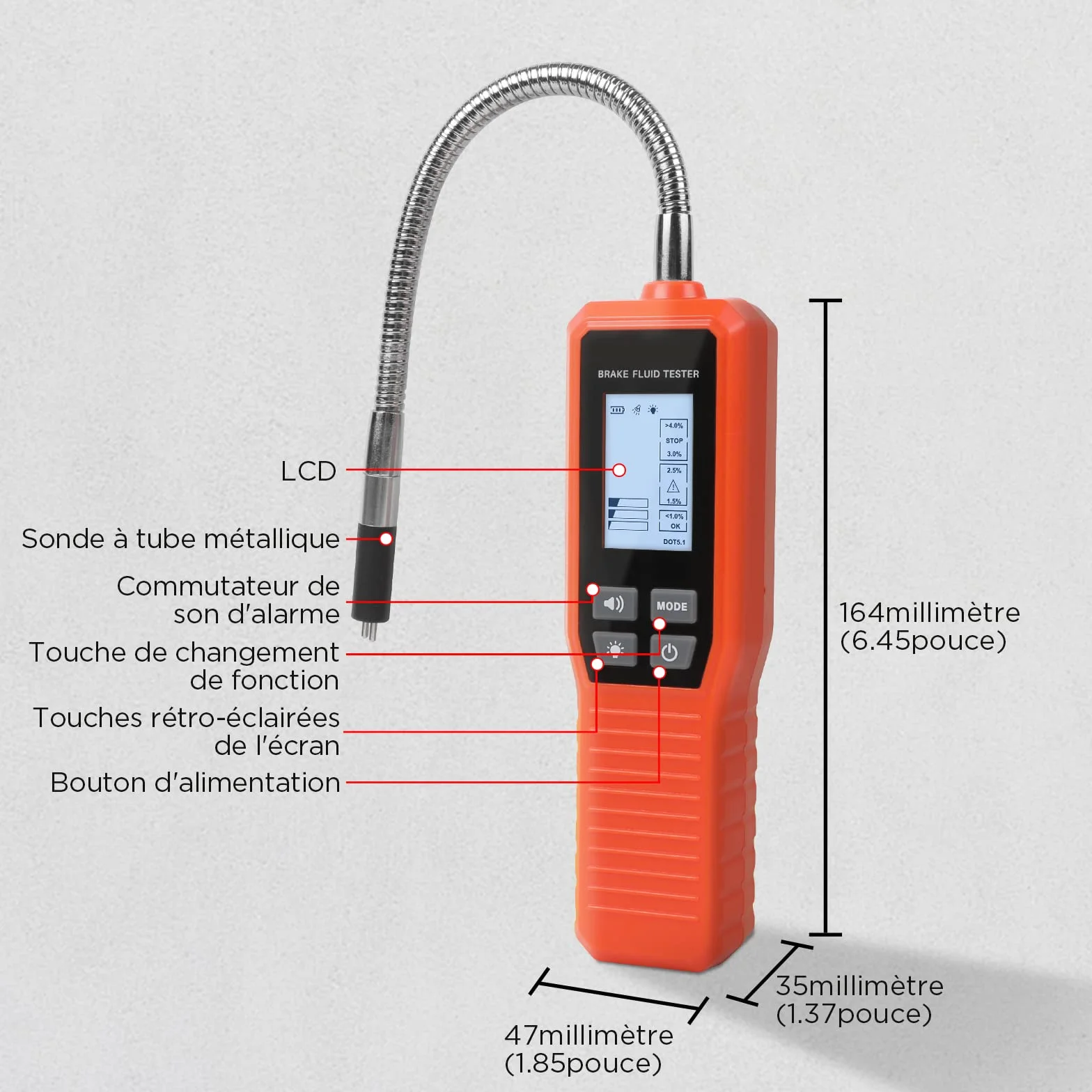 KAISAL Tester del liquido dei freni per DOT3 DOT4 DOT5.1 con allarme acustico e ottico