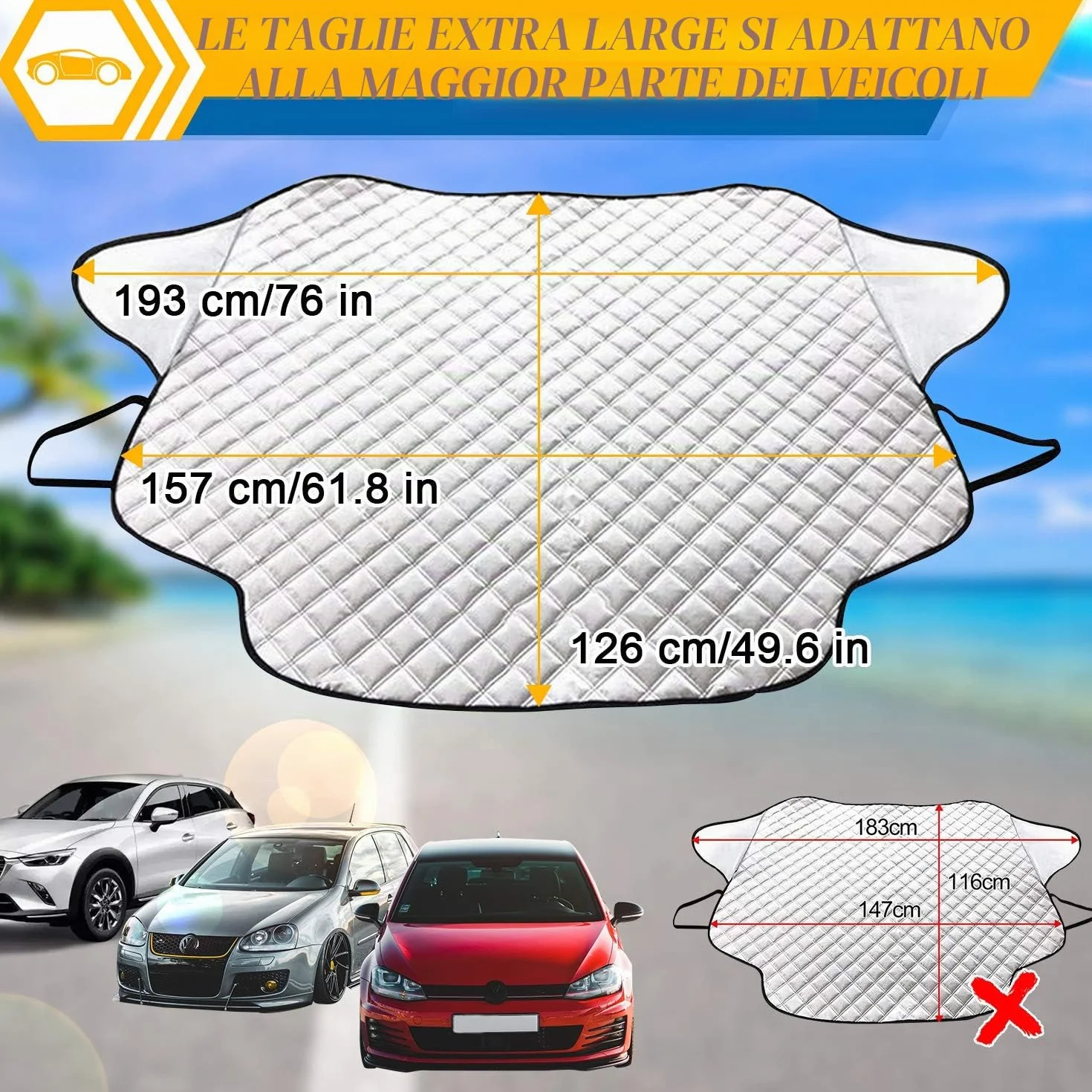 Copertura Parabrezza Auto 193x126cm 3 Magneti Ripiegabile UV per Jeep Renegade SUV Furgoni