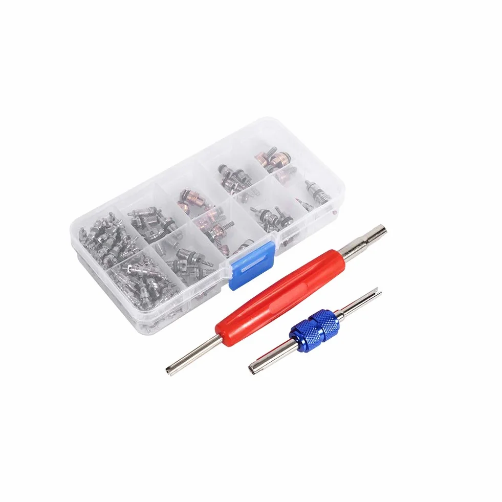 Car Valvola A/C 102pcs Alluminio Accessori R134a R12 Valvola nucleo con strumento di rimozione