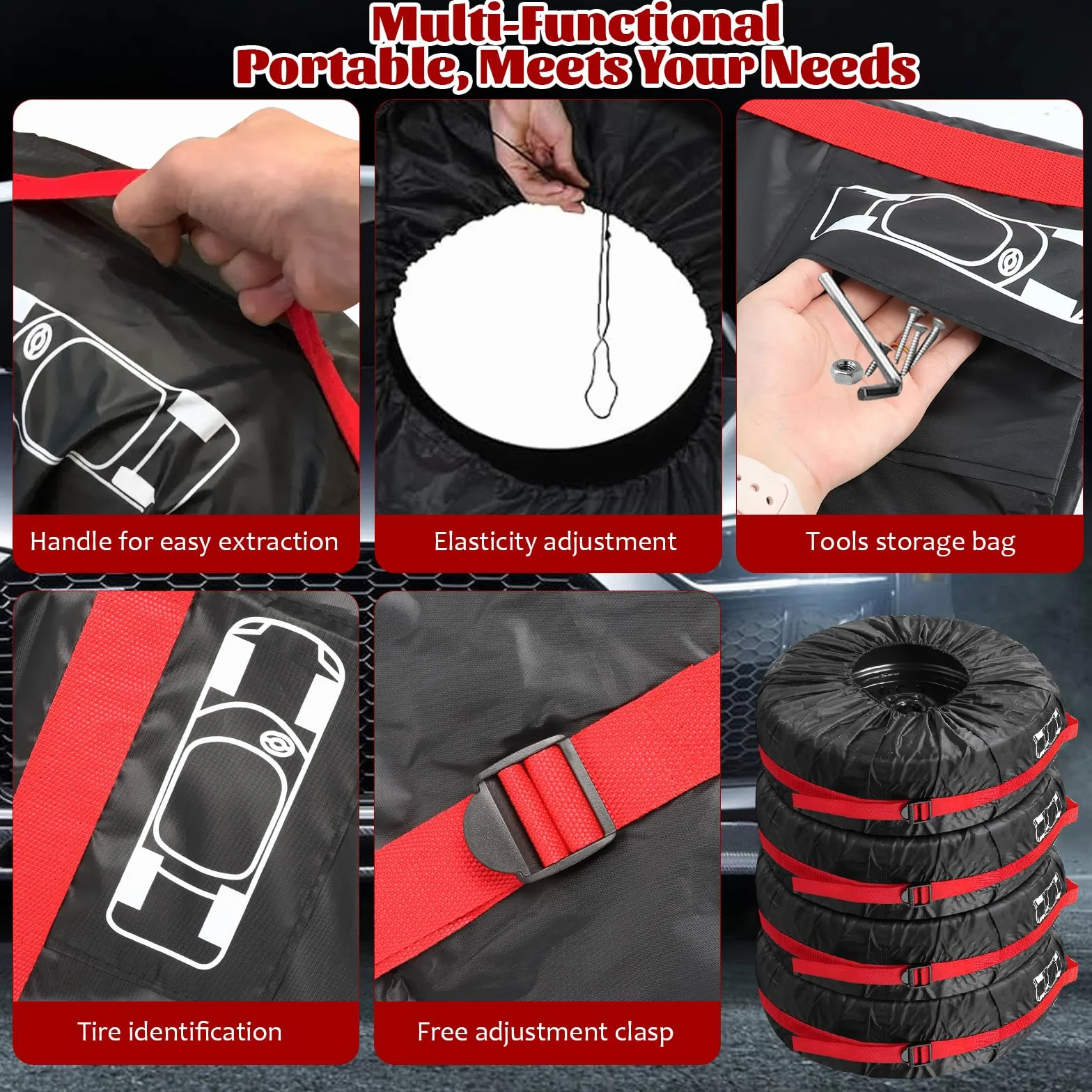 Set di 4 Borse per Pneumatici Auto 18-22 Pollici Copriruota Impermeabile Antipolvere Diametro 80 cm