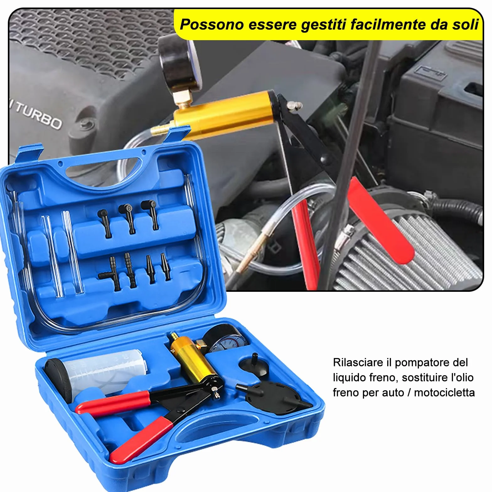 Kit Spurgo Liquido Freni con Pompa a Vuoto Professionale per Moto, Bici, Auto