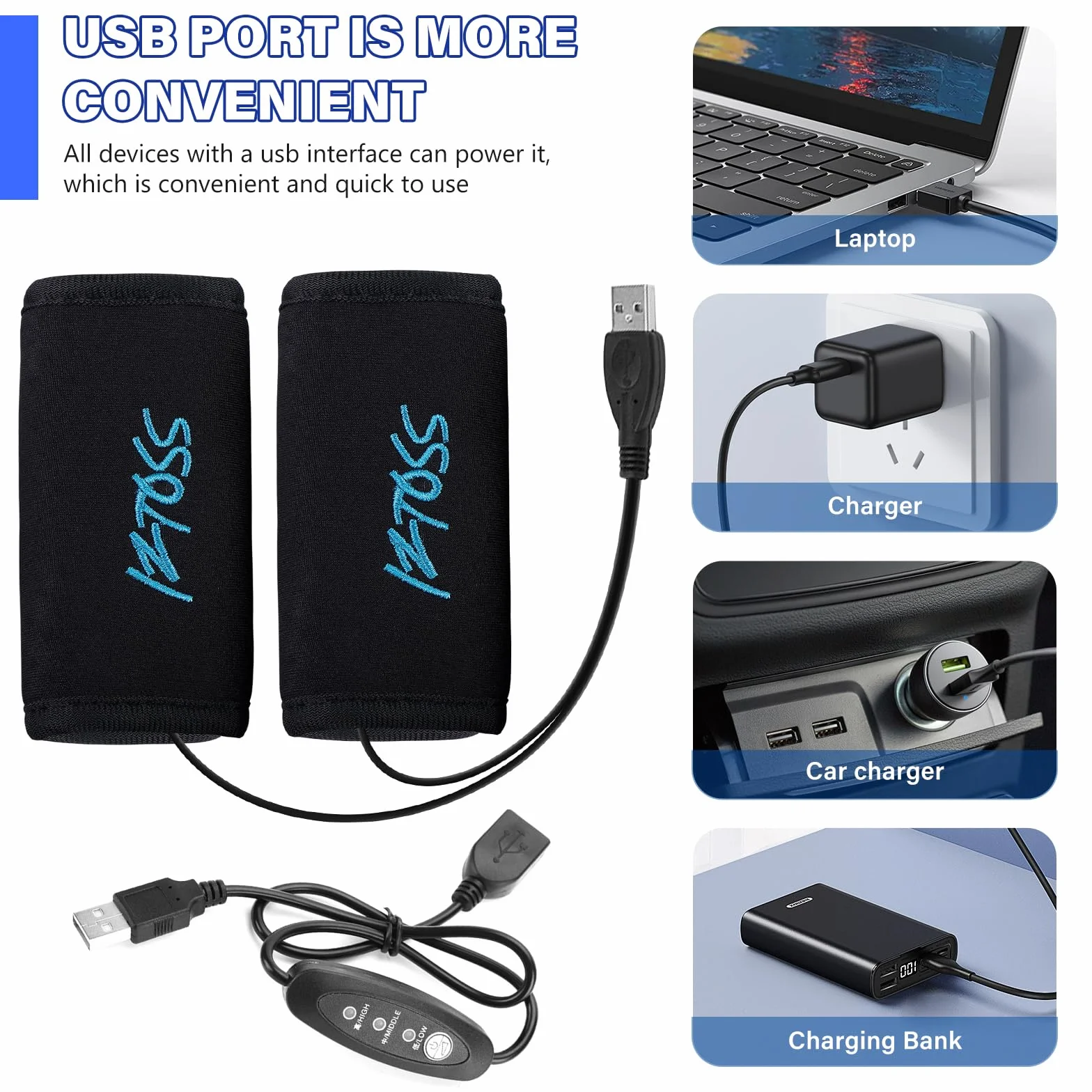 Manopole Riscaldate USB per Moto: 1 Paia Manopole Riscaldanti per Moto E Bicicletta, 5V USB Manopoles Riscaldate Motos, Riscaldamento Motos Grip per Diametro Impugnatura 22-30mm