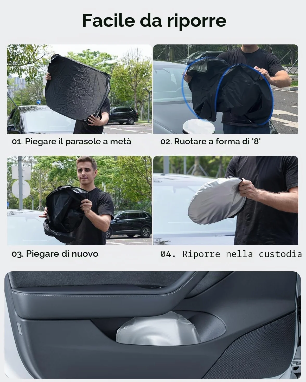 Paravento Parabrezza per Tesla Model 3/Y Parasole Pieghevole con Borsa di Stoccaggio Blocca i Raggi UV Ombrello Model 3/Y 2018-2026 Highland Juniper Accessori