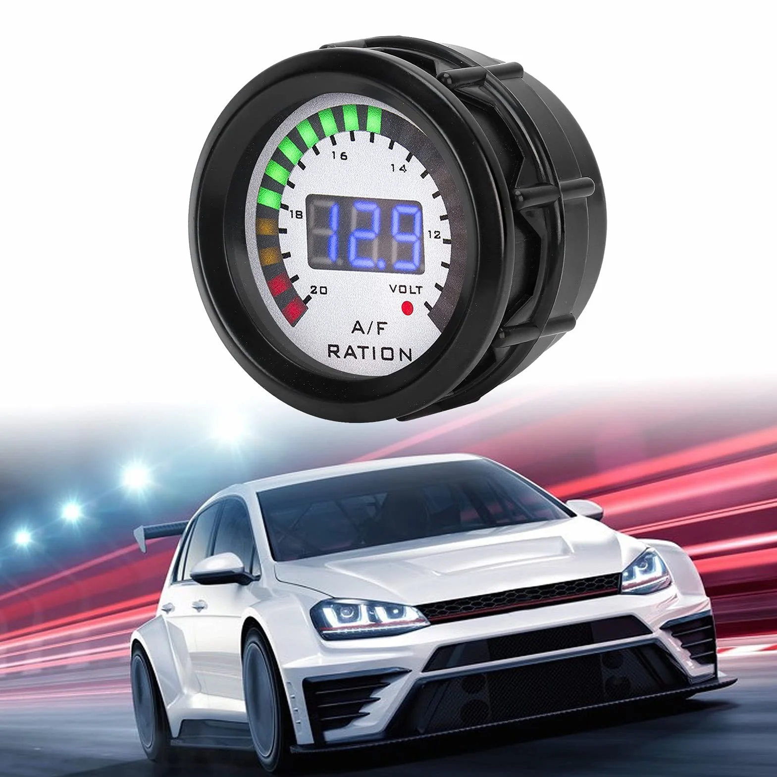 KIMISS Kit Indicatore Rapporto Carburante Aria AFR, Indicatore Rapporto Carburante Aria Auto 52mm LED Blu Digitale per Veicolo a Benzina 12V 4/6/8 Cilindri