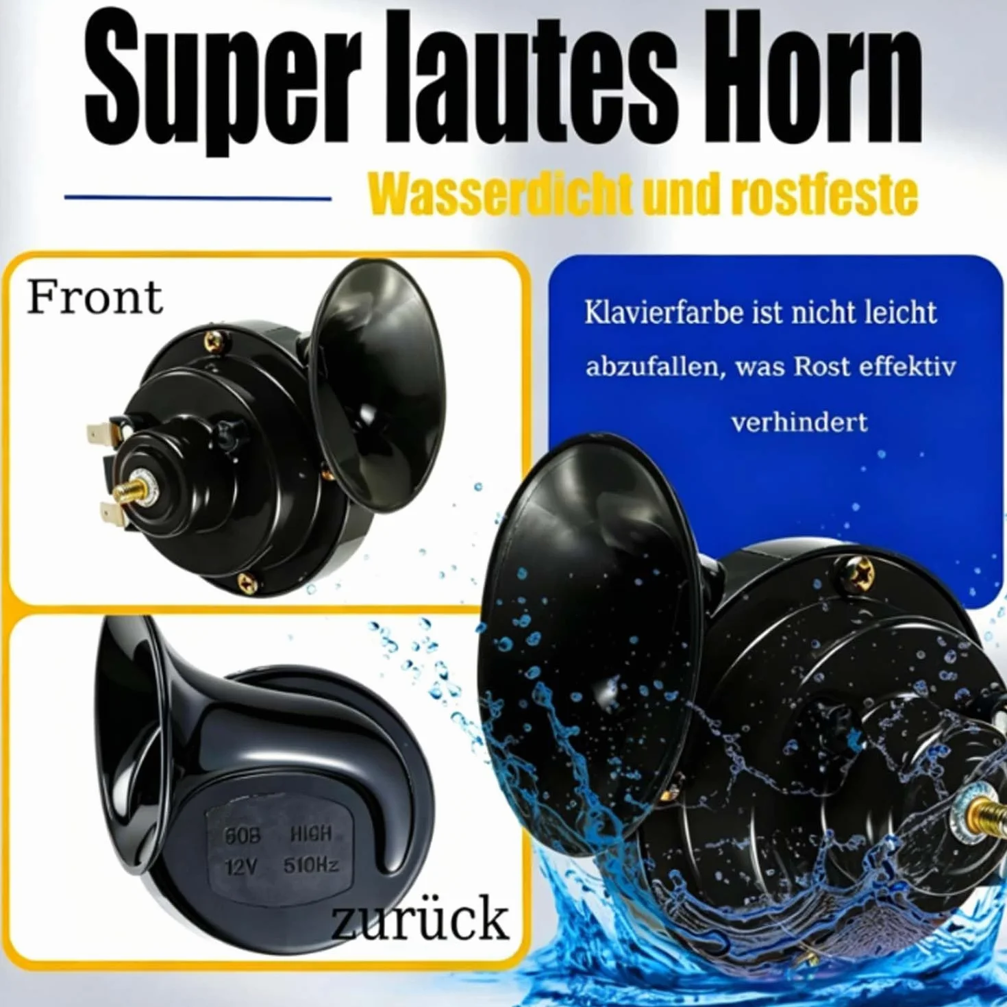 2 trombe a chiocciola da 300 dB, elettriche a chiocciola da 12 V, trombe super potenti, impermeabili, universali per auto, camion, moto, barche, nere