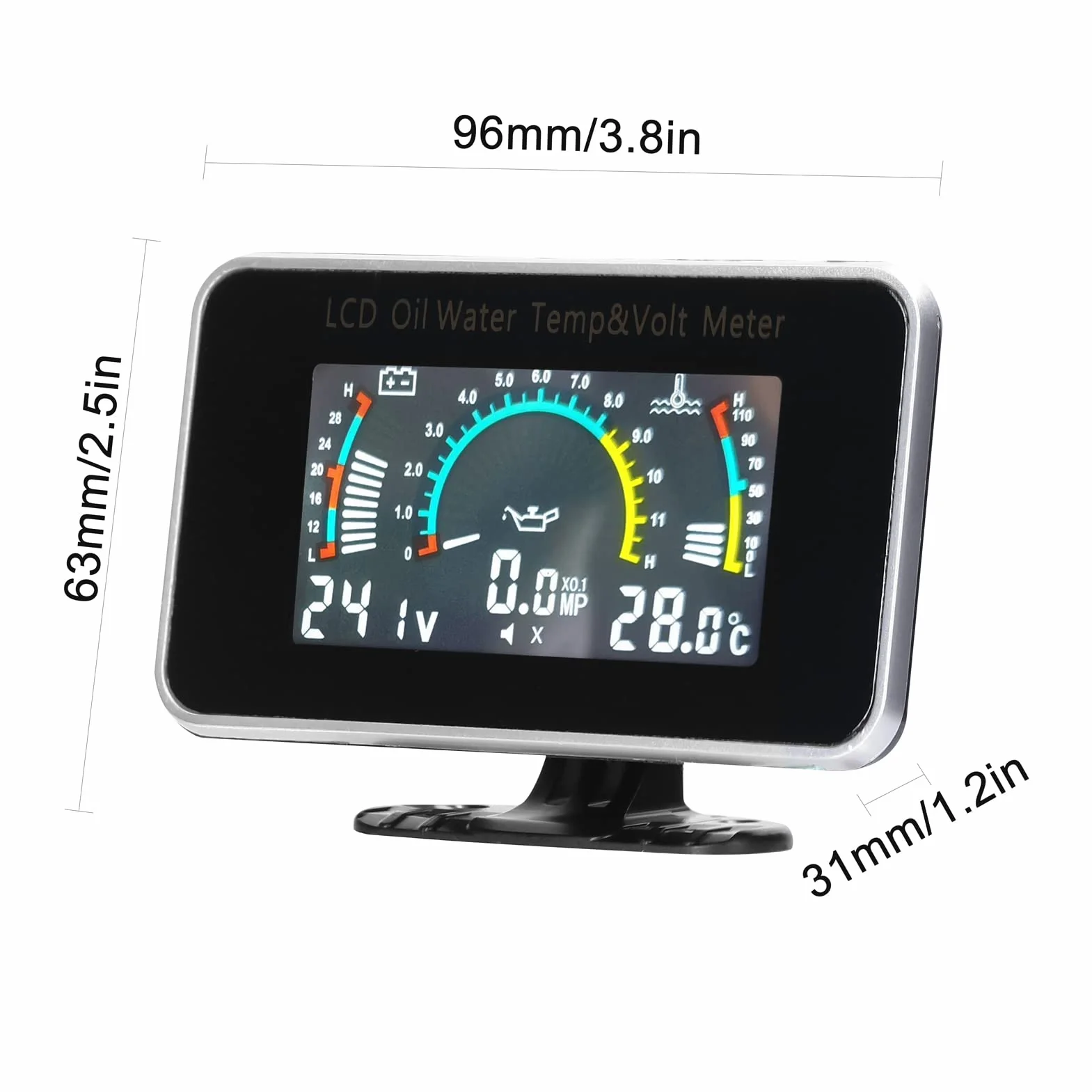 Misuratore LCD universale per auto 3-in-1 Manometro digitale di pressione olio tensione e temperatura acqua Strumento da 9-36V camion SUV RV