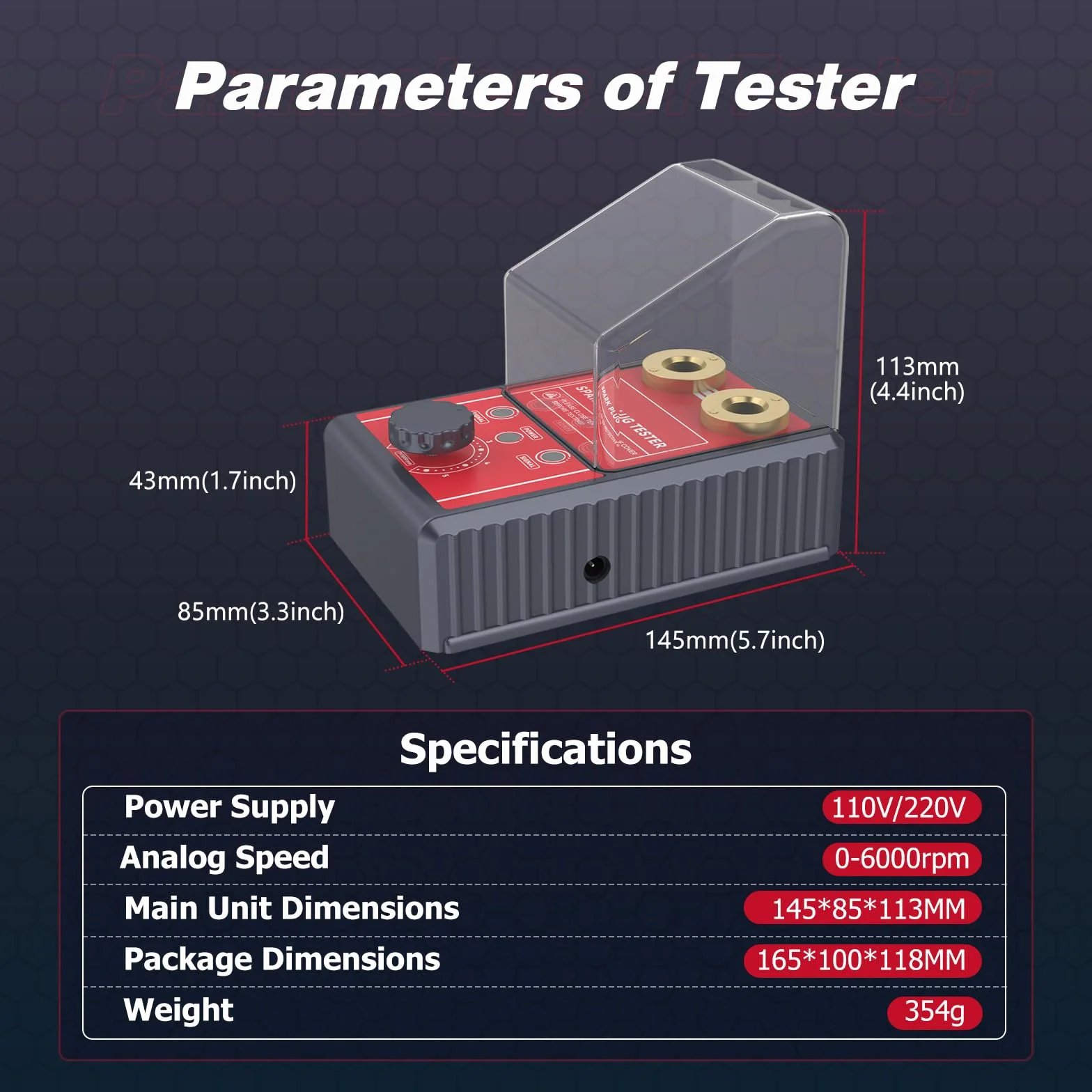 MOTOCOCHE Tester per Candele Auto 220V, Tester di Accensione a Doppio Foro 12V, 0-6000 giri/min Rilevatore Candele 12mm