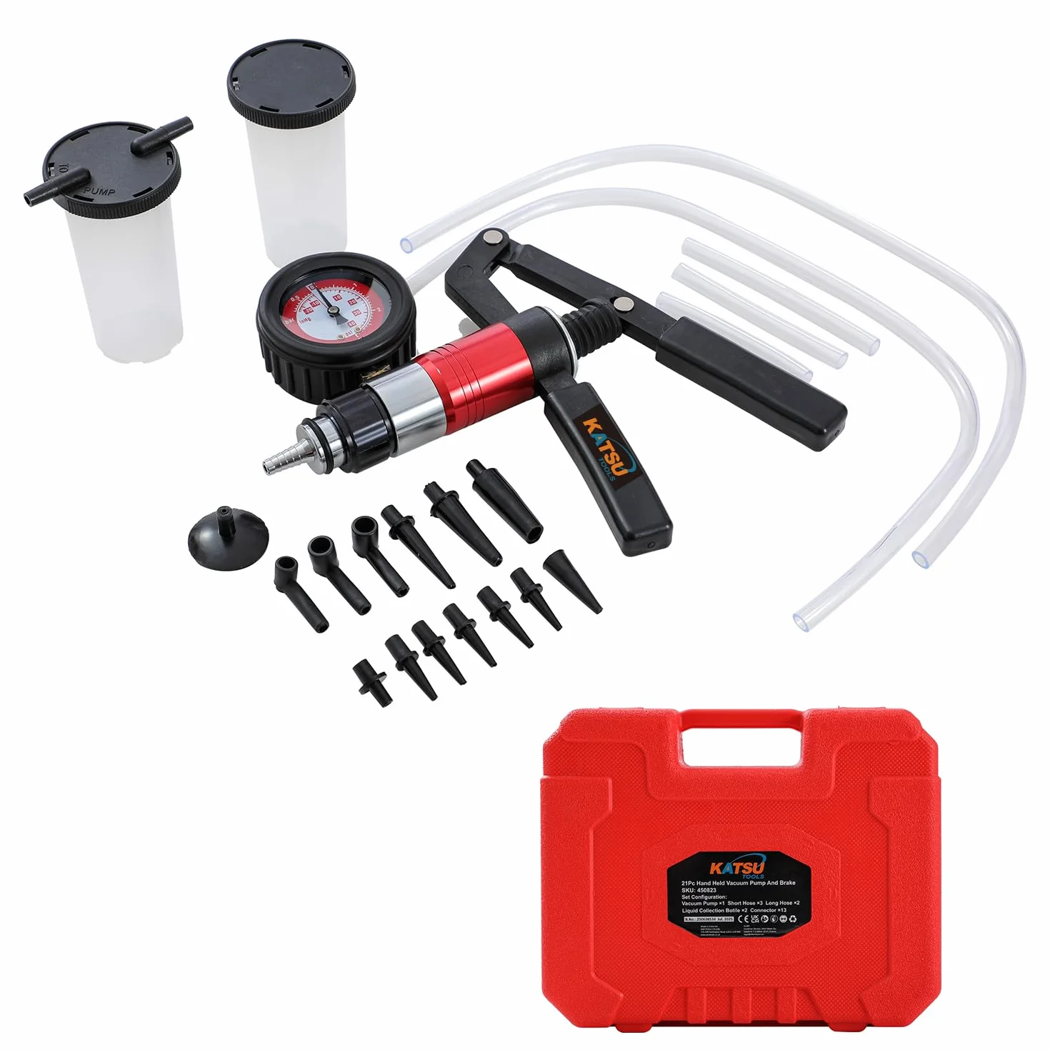 KATSU Tools Kit di spurgo freni 2 in 1, tester pompa a vuoto e pressione portatile