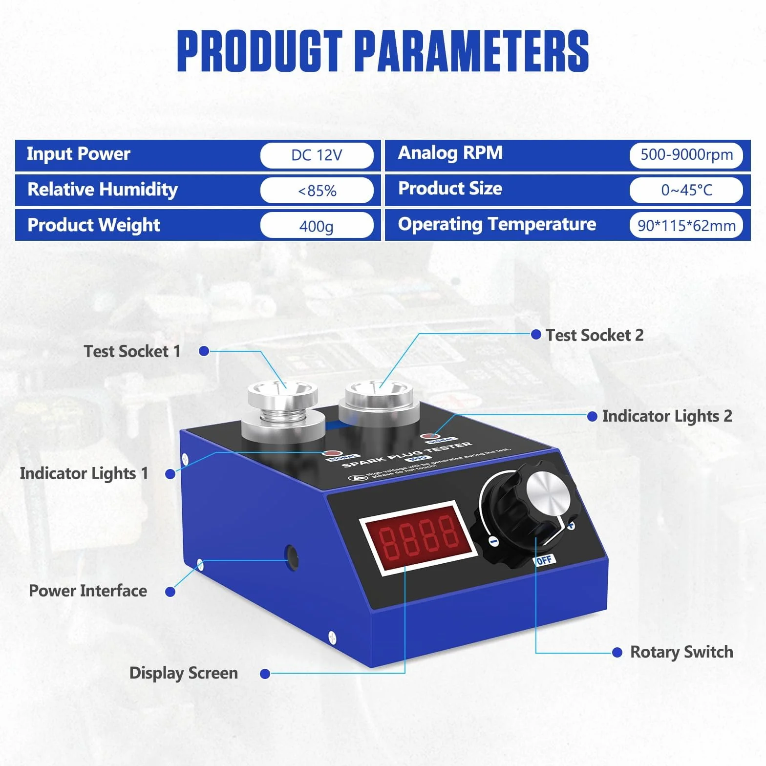 Tester per candele H90 12V display LCD doppio foro per auto benzina