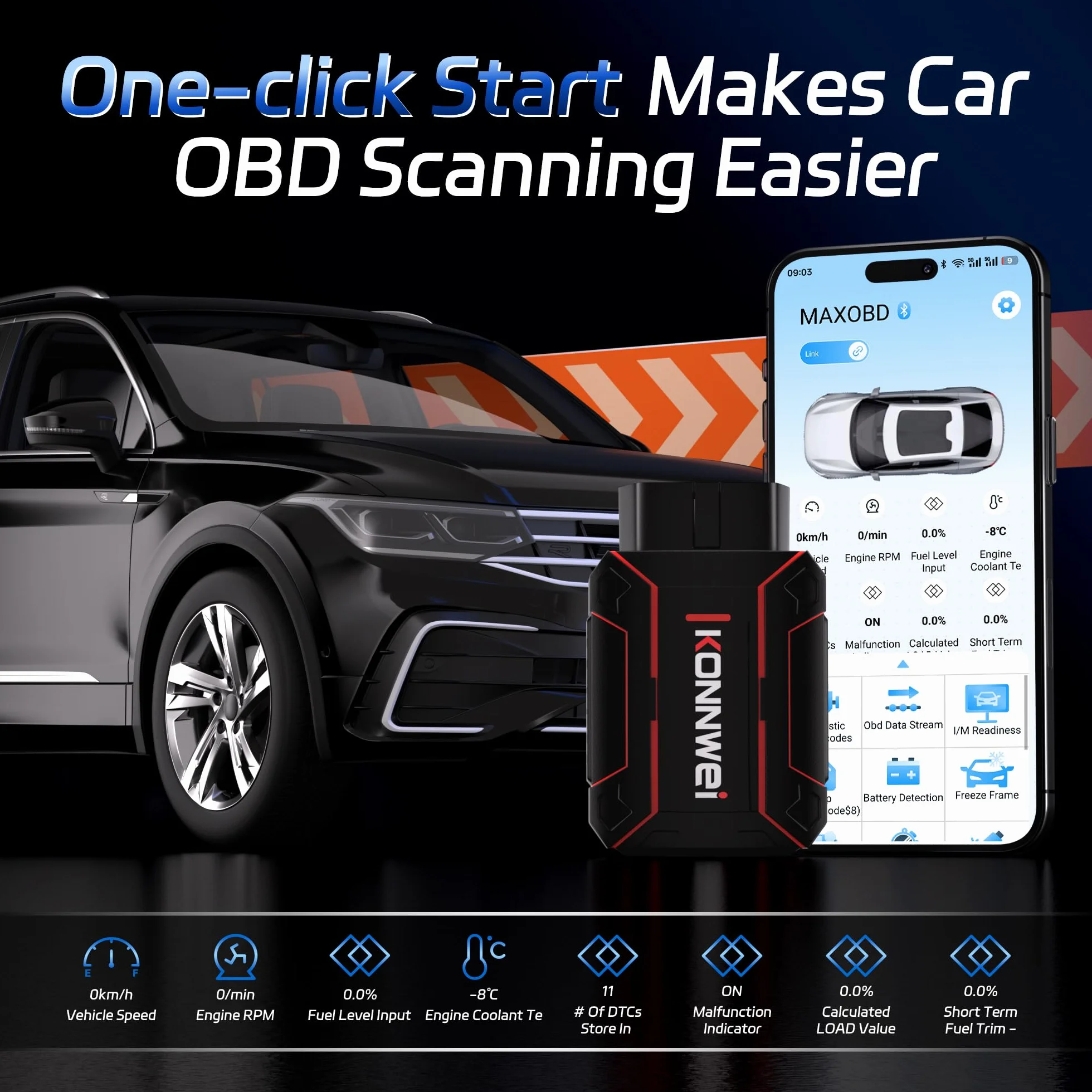 KONNWEI MAXOBD OBD2 Bluetooth Scanner OBDII Code Reader Auto Check Engine Light