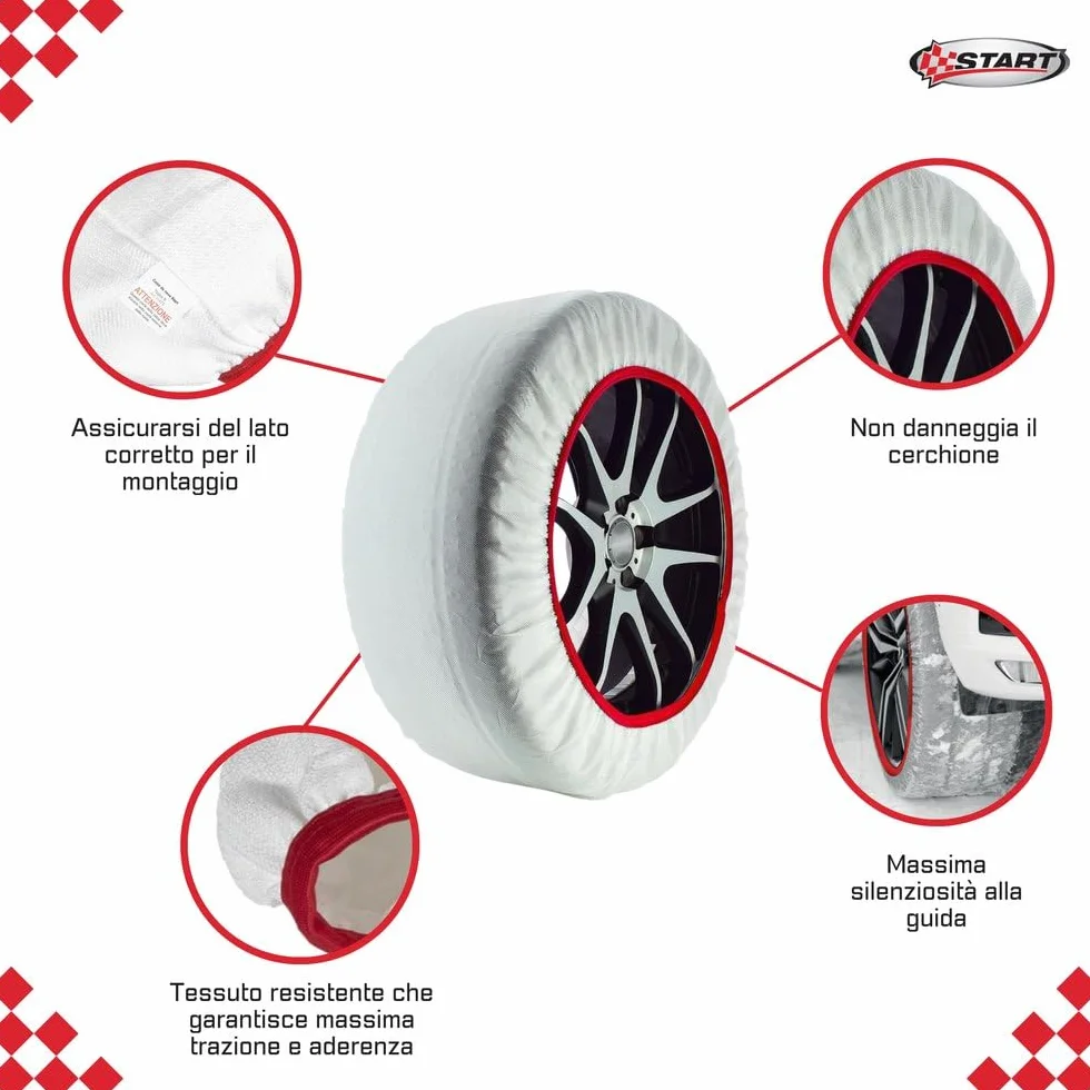 Calze da Neve Bianche Taglia XL Omologate EN 16662-1 Tessuto per Auto SUV Veicoli Commerciali