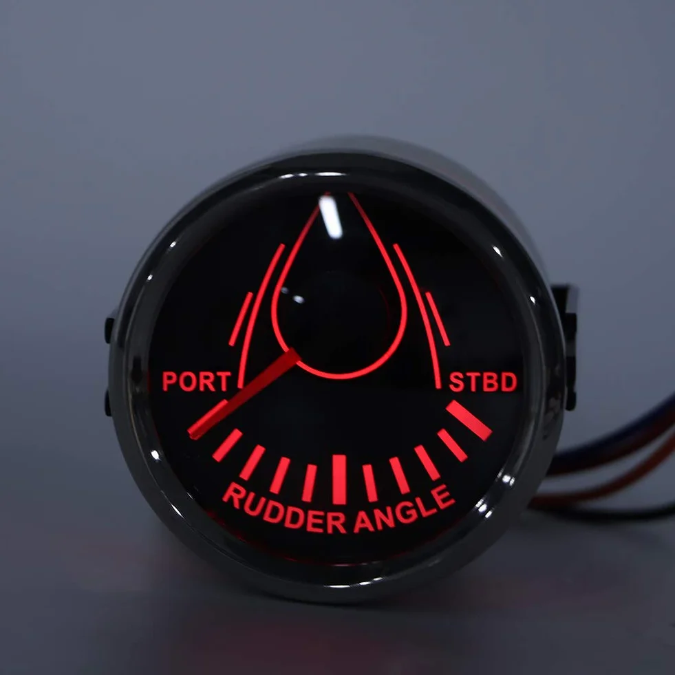 Indicatore Angolo Timone Barca 52mm, Segnale 0-190ohm, Voltaggio 9-32V, Quadrante con Retroilluminazione Rossa - Impermeabile IP67, Alta Precisione, Adatto a Yacht e Imbarcaz (Copertura argentata