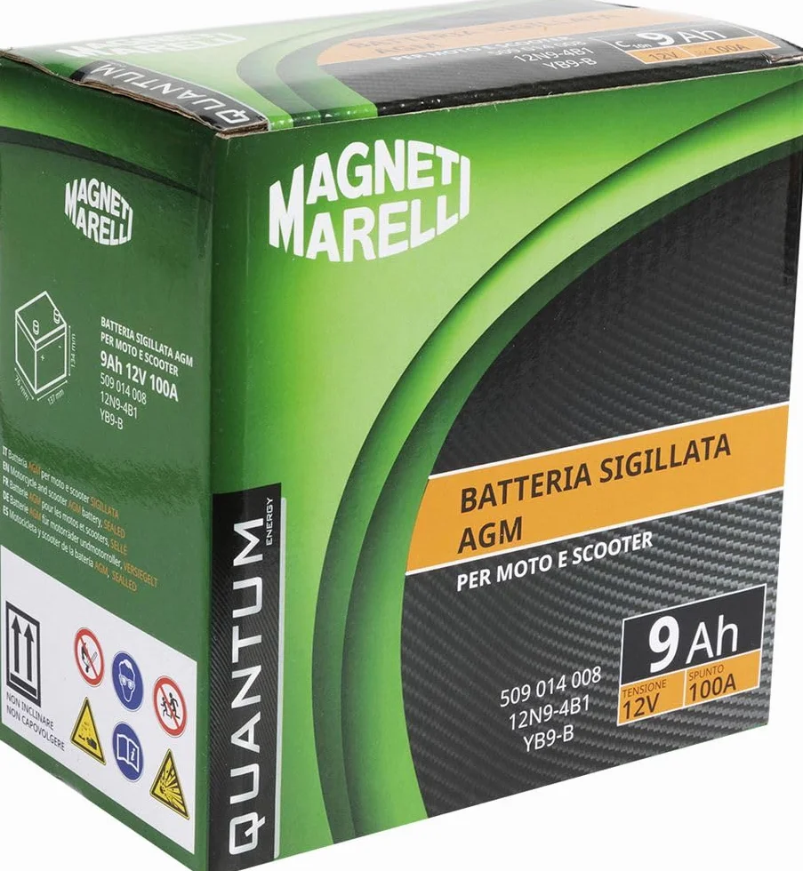 Quantum Energy Magneti marelli batteria moto e scooter 9AH 12V 100A tecnologia AGM sigillata polo positivo sinistro
