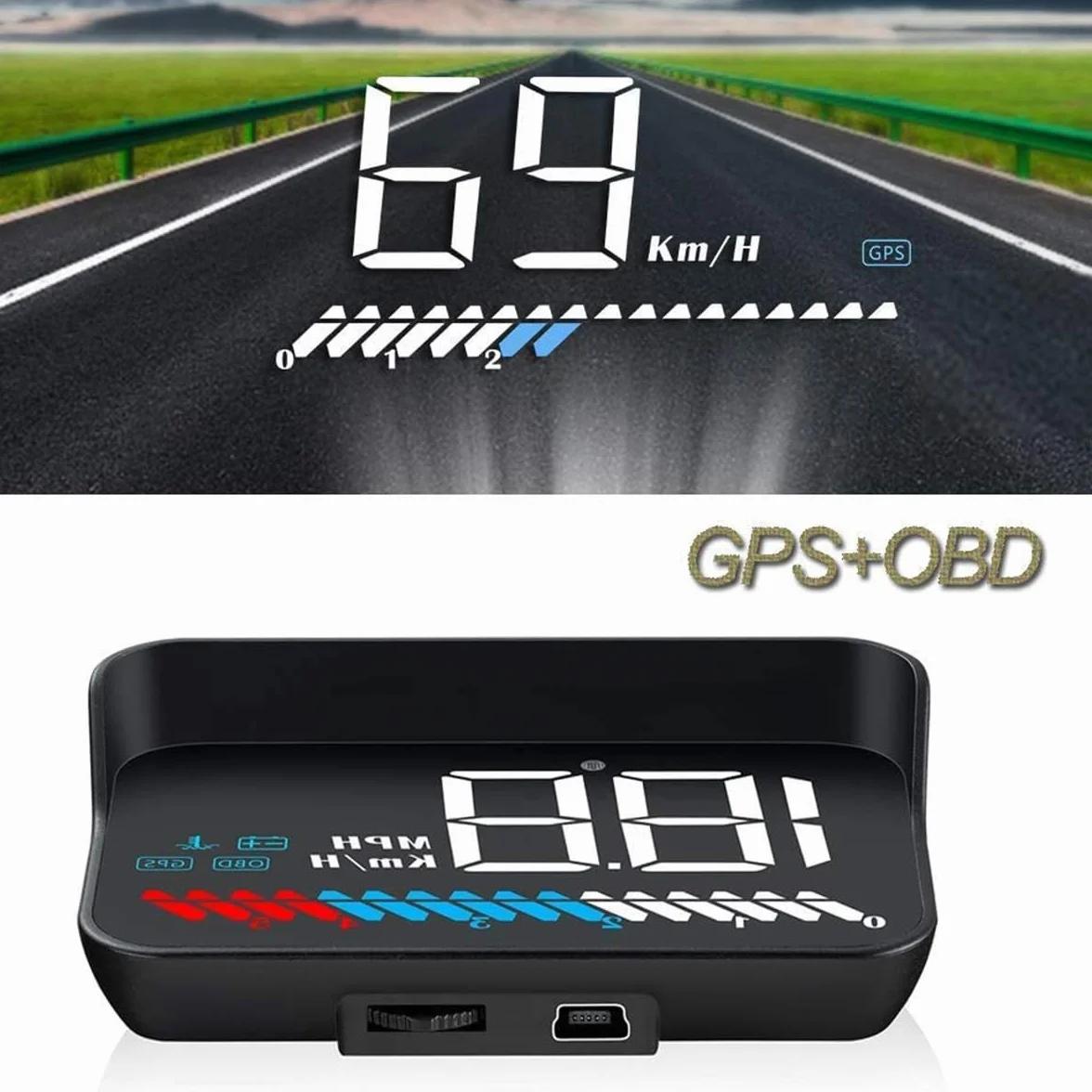Head Up Display, Display HUD per Auto, GPS e OBD2, Head Up Display da 3,5 Pollici/Tachimetro per Auto/Misuratore della Temperatura dell'Acqua Allarmi di Sicurezza per la velocità del Motore