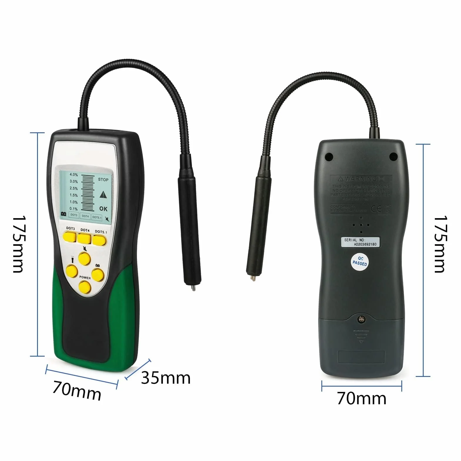 Tester Fluido Freni Auto DOT3 DOT4 DOT5.1 Display LCD 2.2" Brake Fluid Tester con Sonda 250 mm