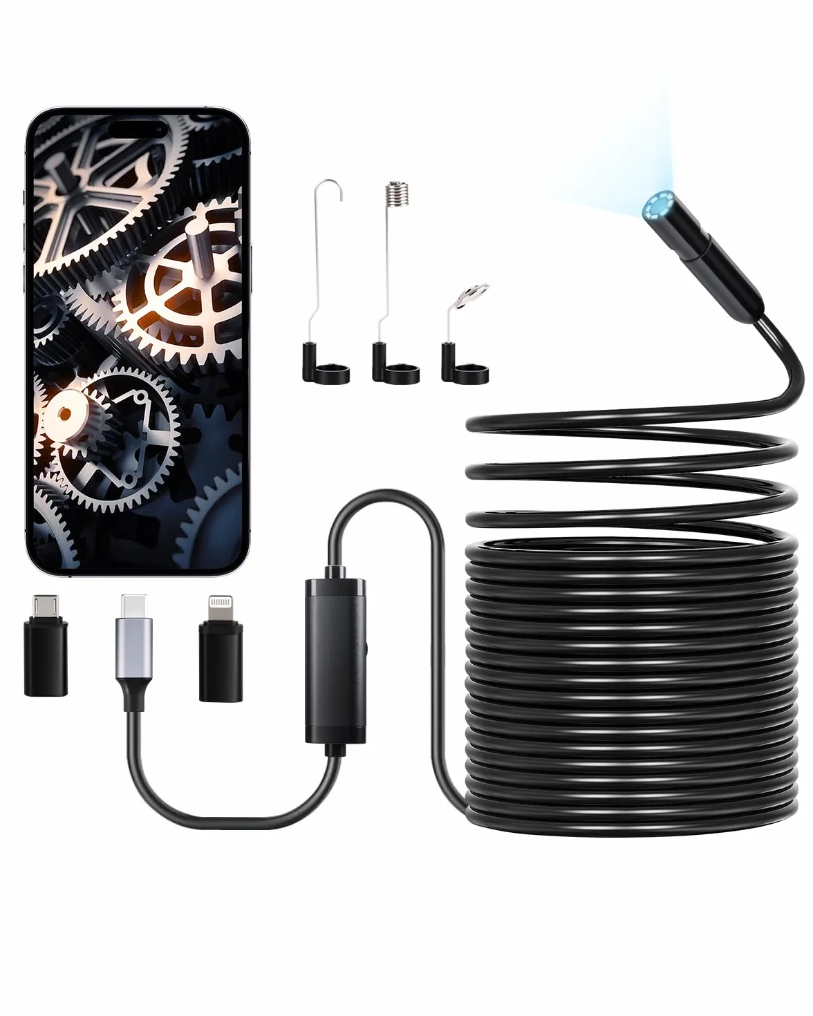 VEVOR Telecamera Endoscopica 15 m HD 1920P Boroscopio IP67 Impermeabile con Luce LED
