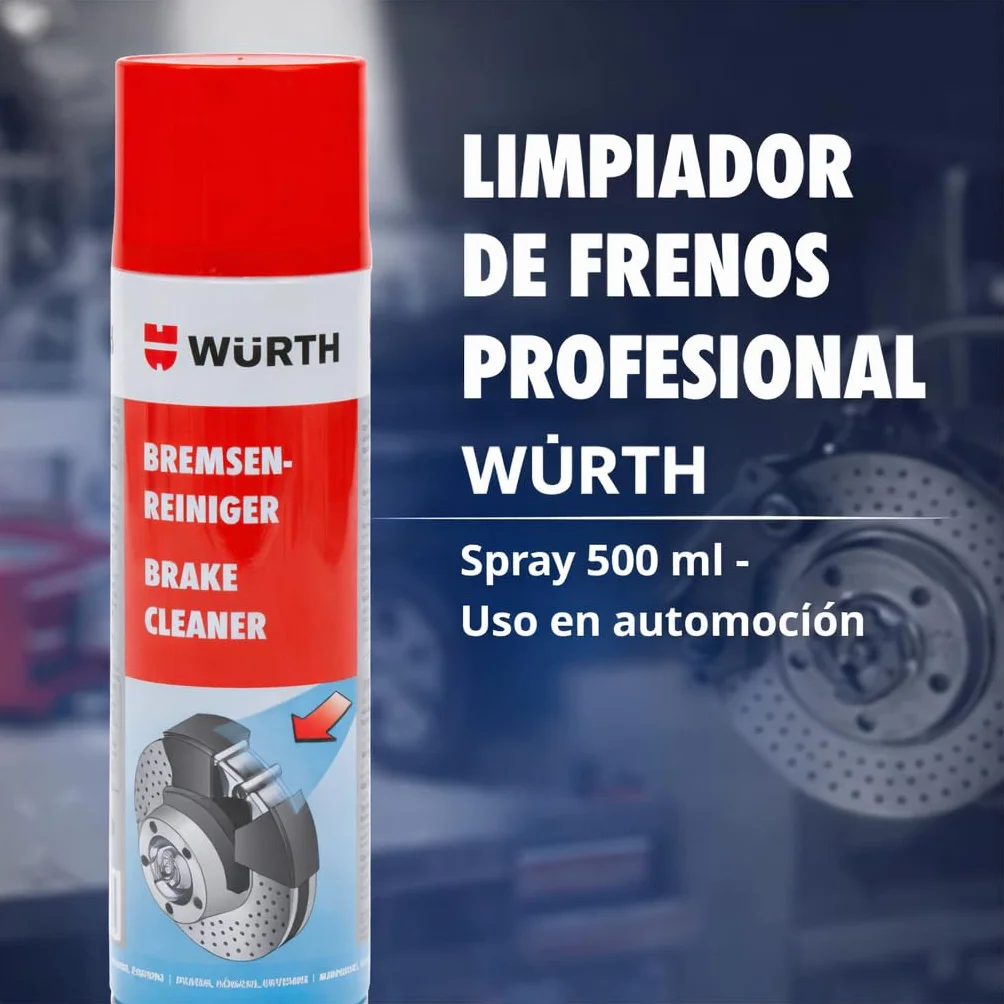 Wurth Detergente per freni, rimozione di grassi e rifiuti di olio, senza danni in plastica, ad asciugatura rapida, senza silicone, confezione da 4