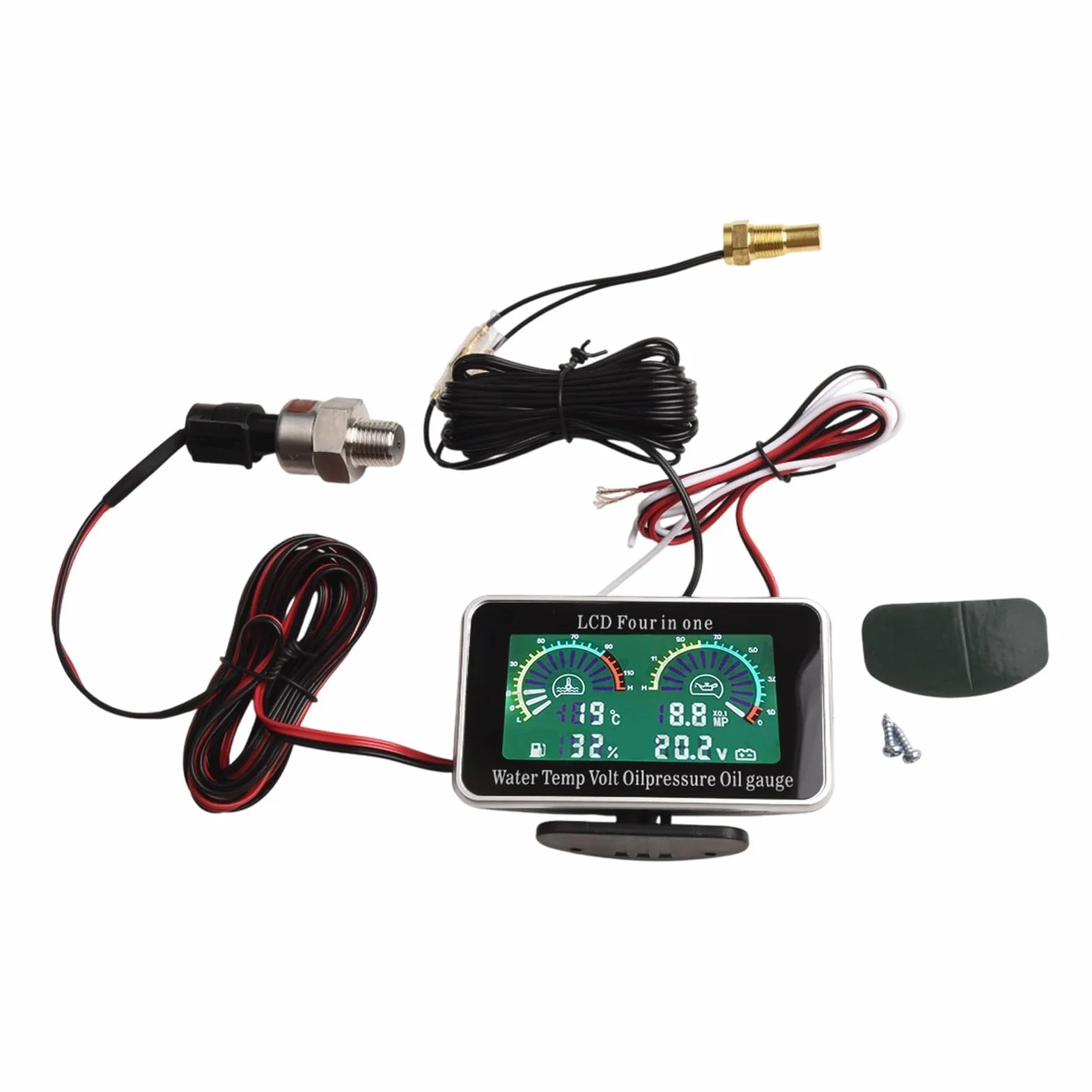 Manometro digitale LCD 4 in 1 per auto con misuratore di pressione dell'olio, visualizzazione della temperatura dell'acqua, indicatore del livello del carburante e voltmetro, ampia gamma 9-39 V