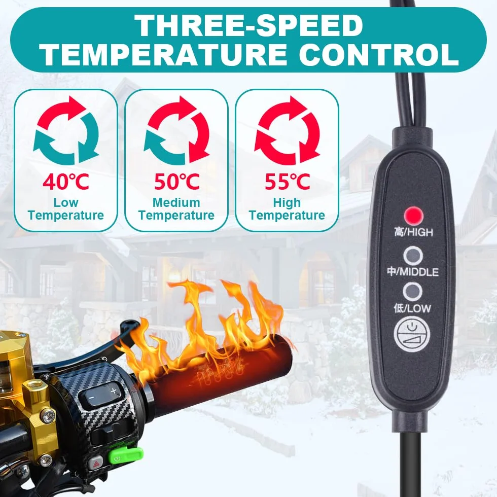Manopole Riscaldate Moto, HOVCEH 1 Paio 5V USB Universale Manopole Riscaldate, Temperatura a Tre Livelli, Heated grips per Motociclette, Biciclette, Scooter